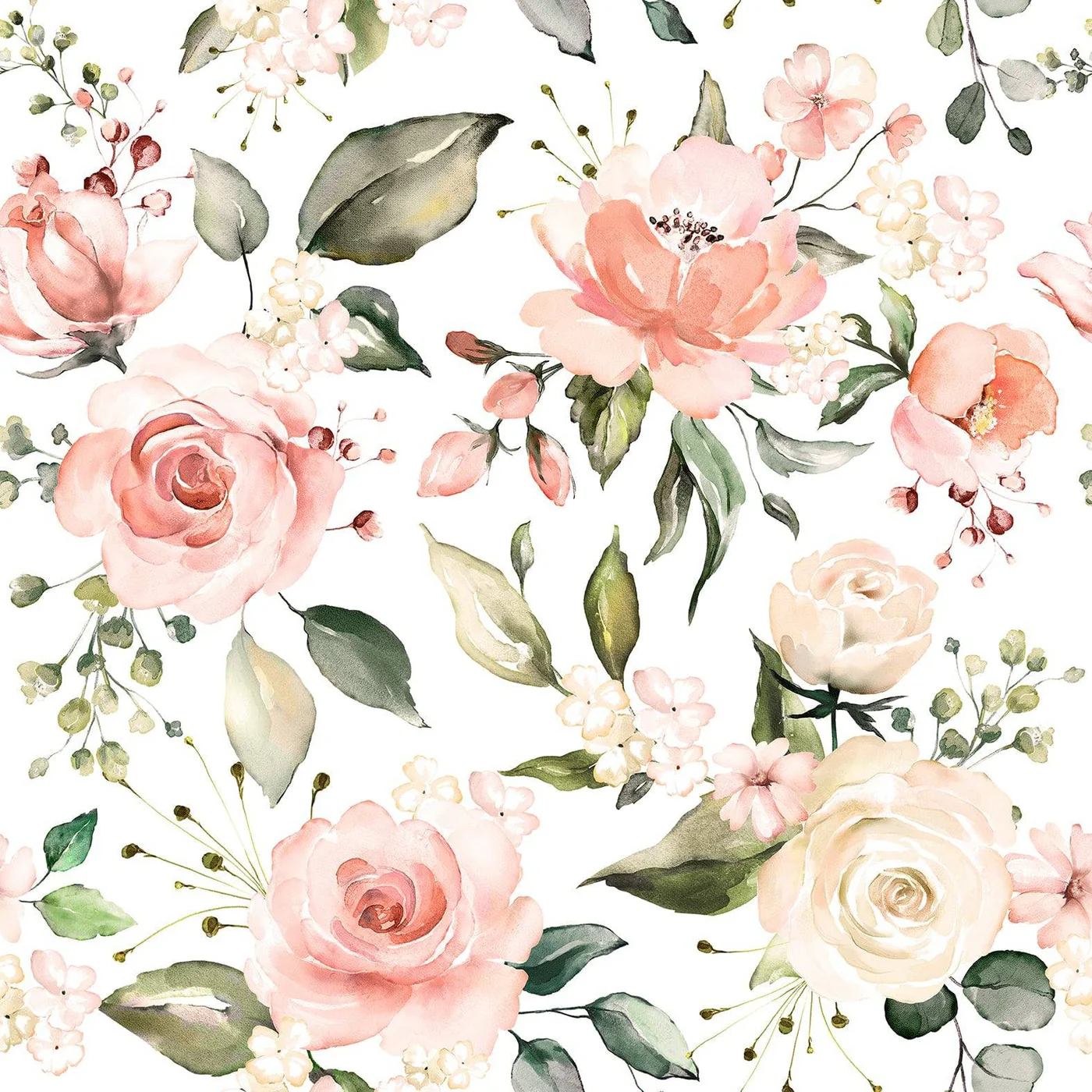 White wallpaper with spring floral pattern design