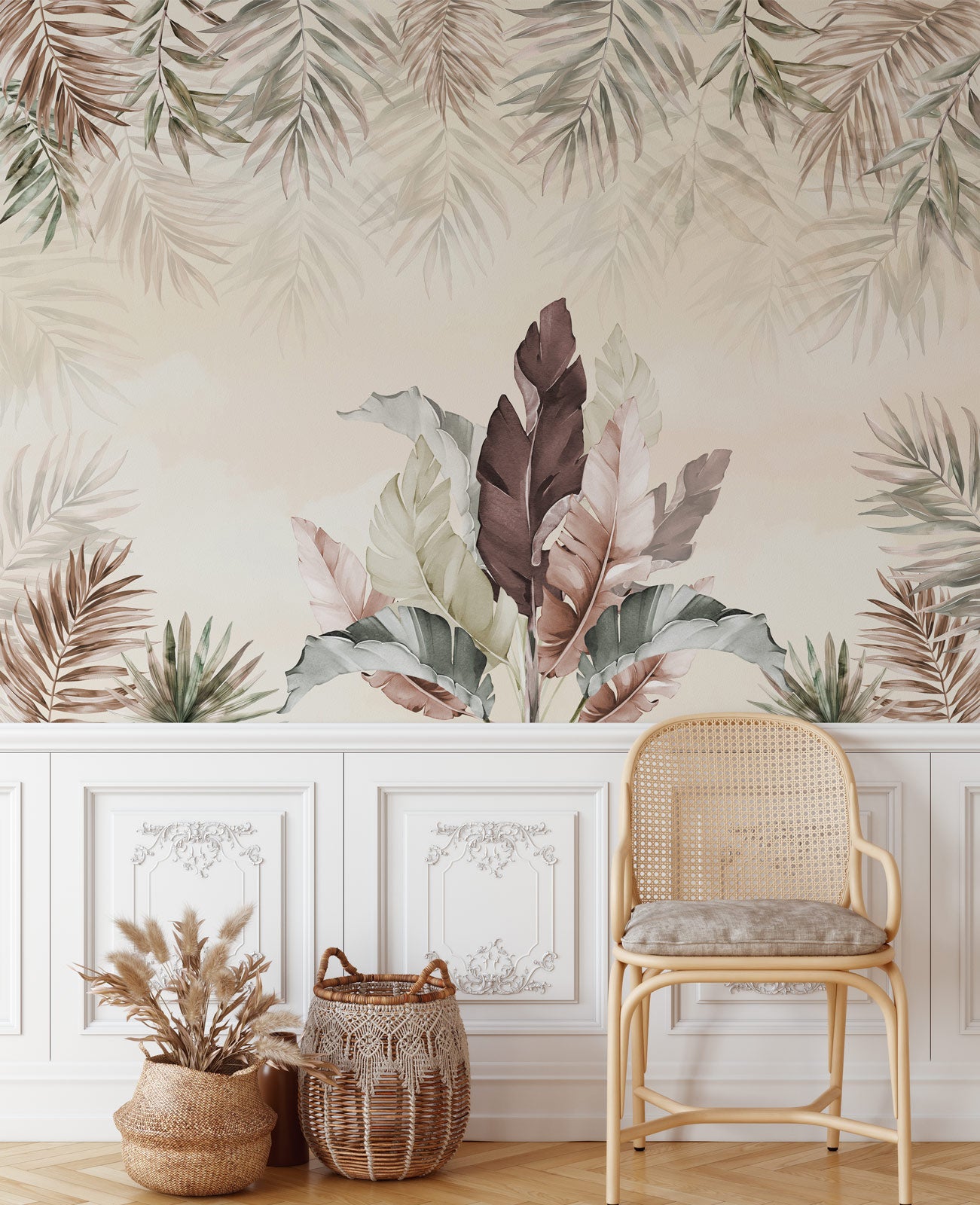 Watercolor Banana Large Exotic Leaf Wallpaper