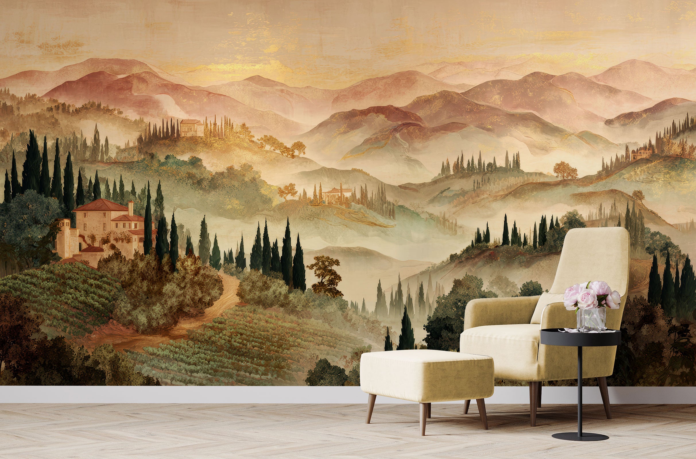 Hand Panted Italian Hills Mural Wallpaper