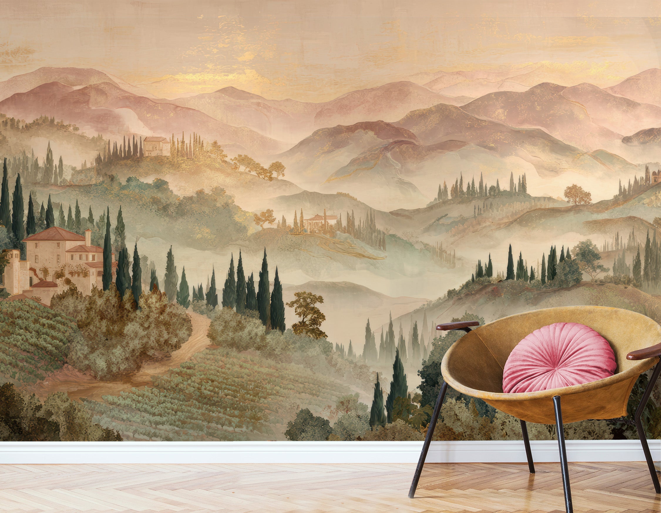 Watercolour Italian Hills Mural Wallpaper