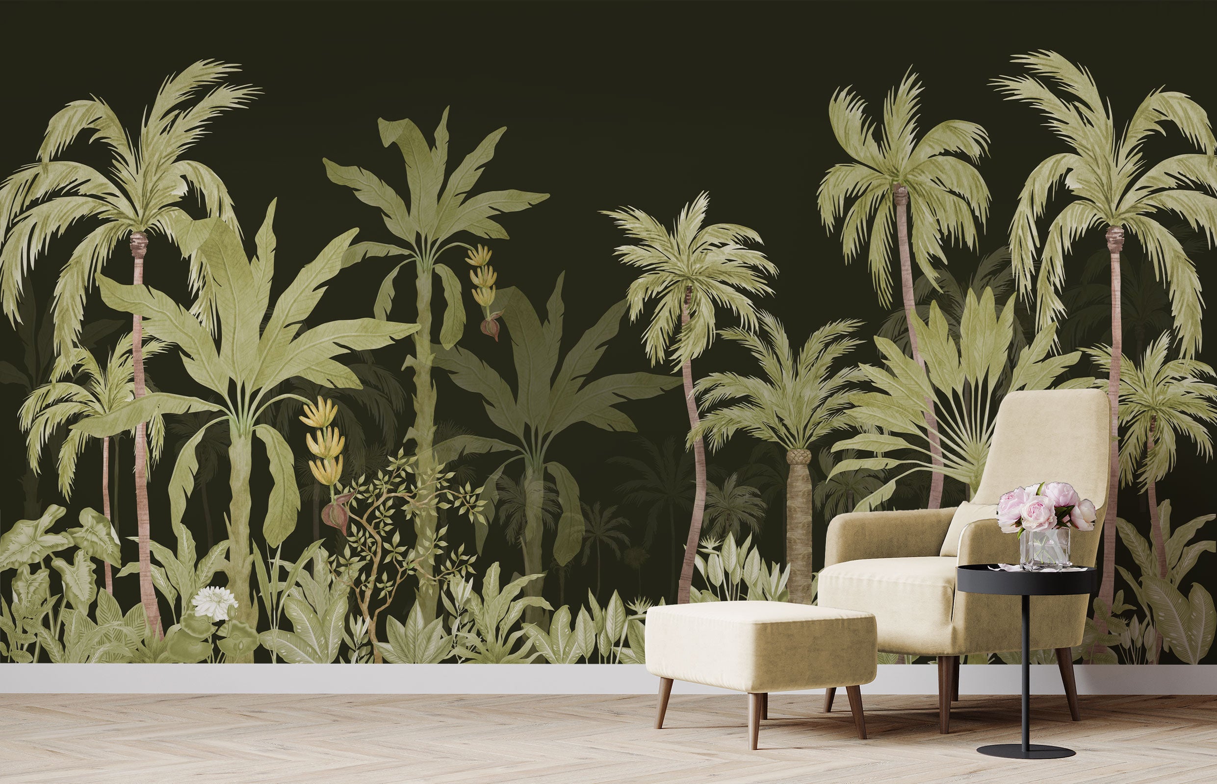 Green Palm Tree Dark Forest Wallpaper