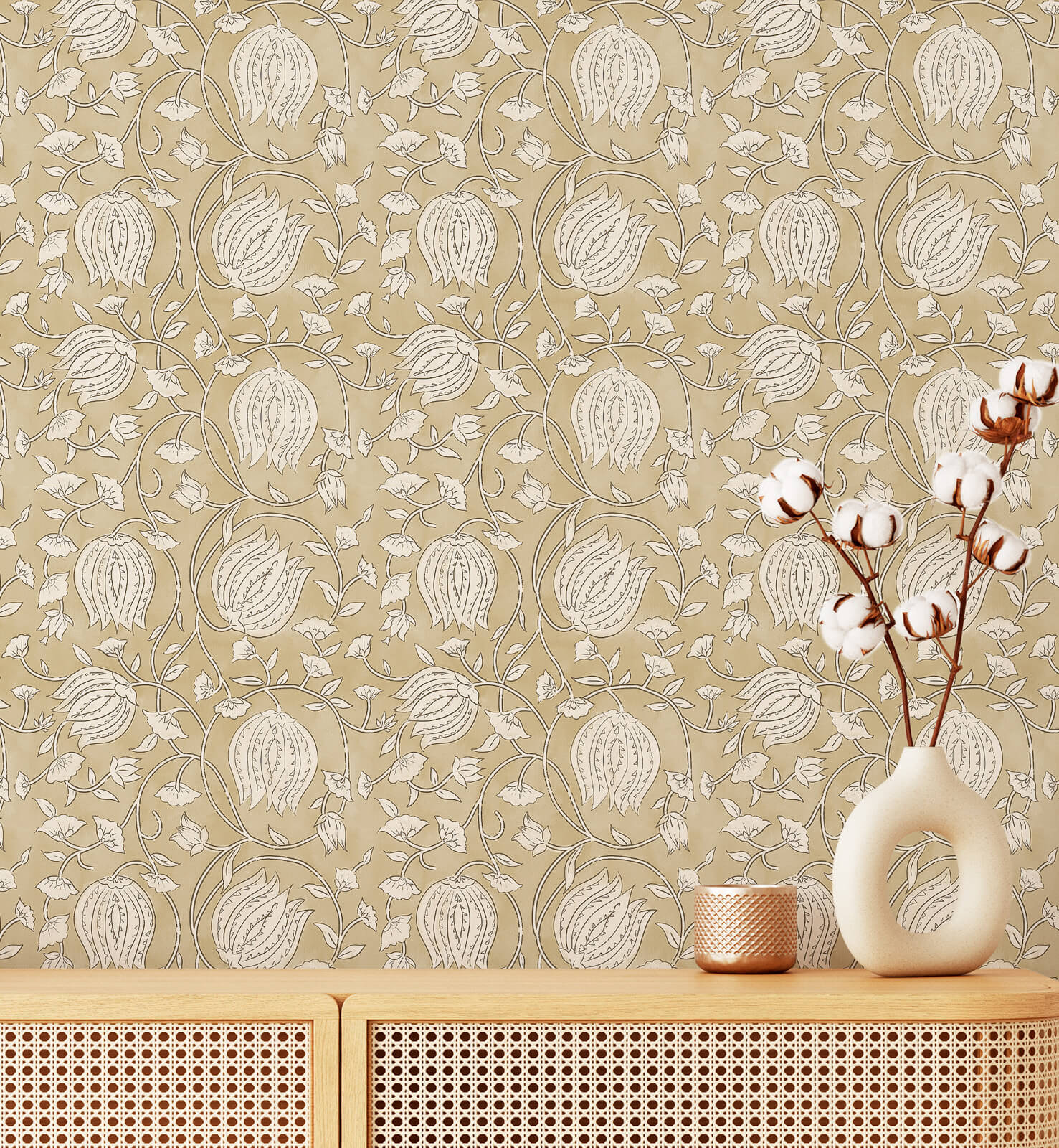 Gardenia Retro Boho Wallpaper