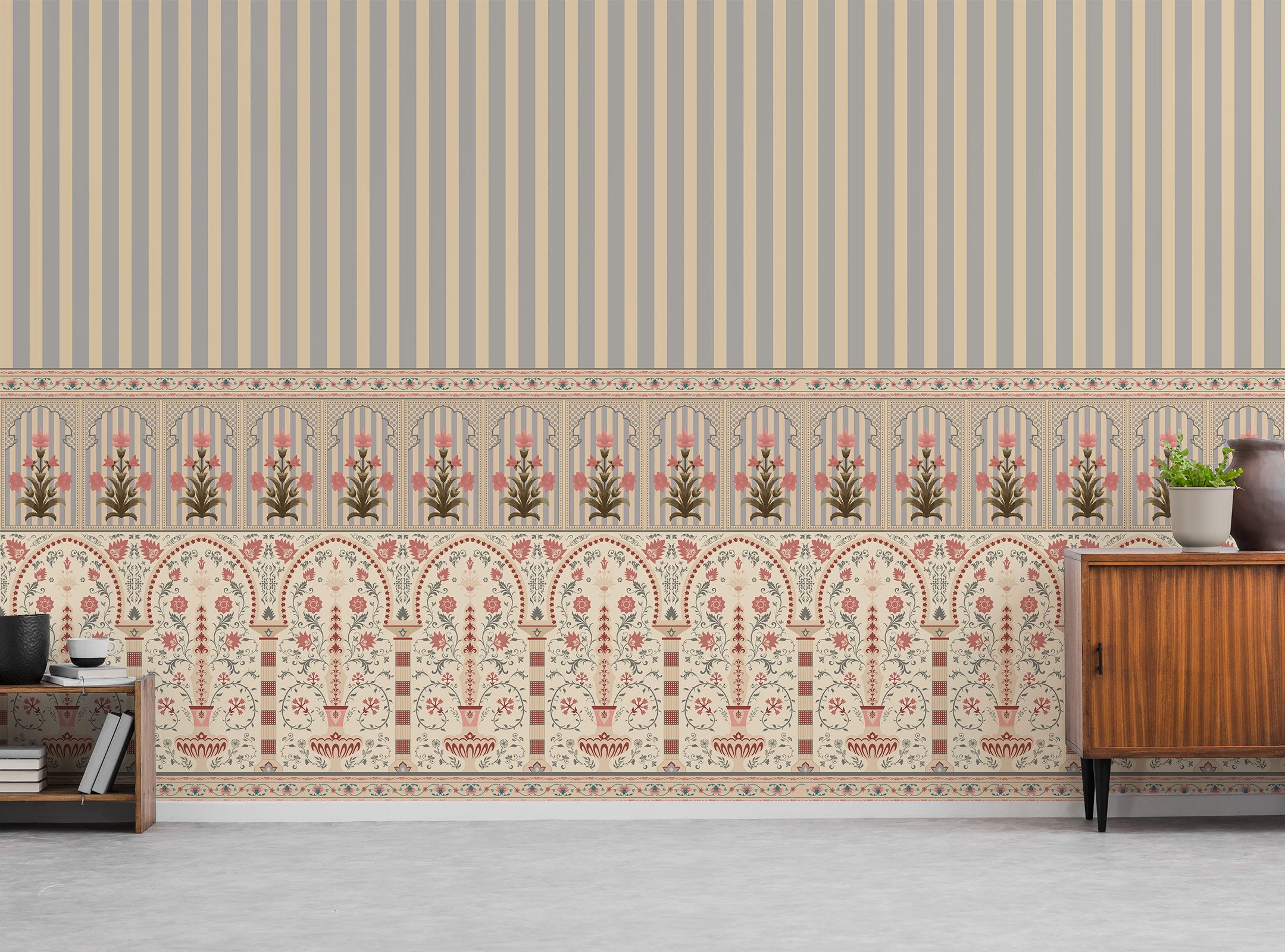 Mughal Stripes Elegance Vintage Wallpaper