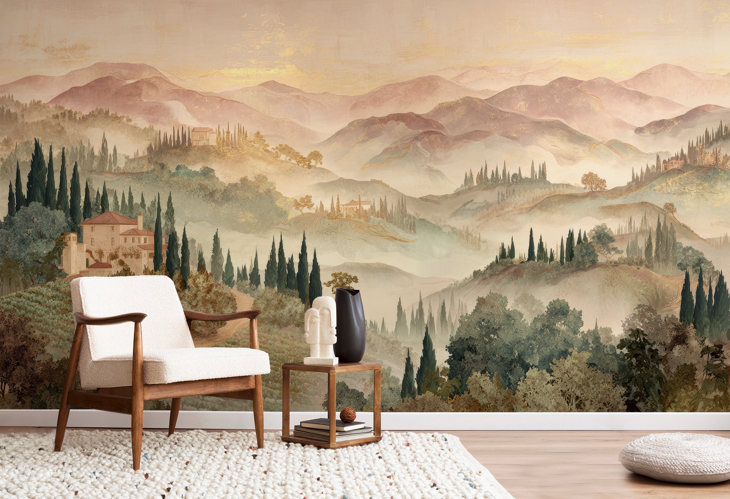 Watercolour Italian Hills Mural Wallpaper
