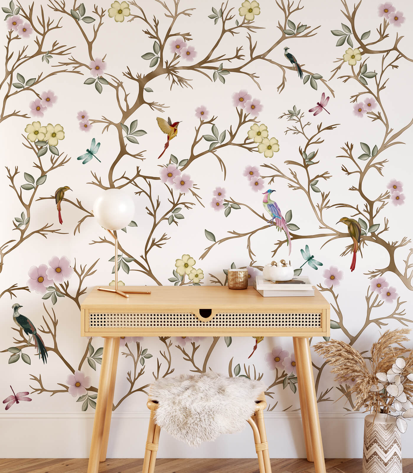 Botanical Flower With Bird Wallpaper