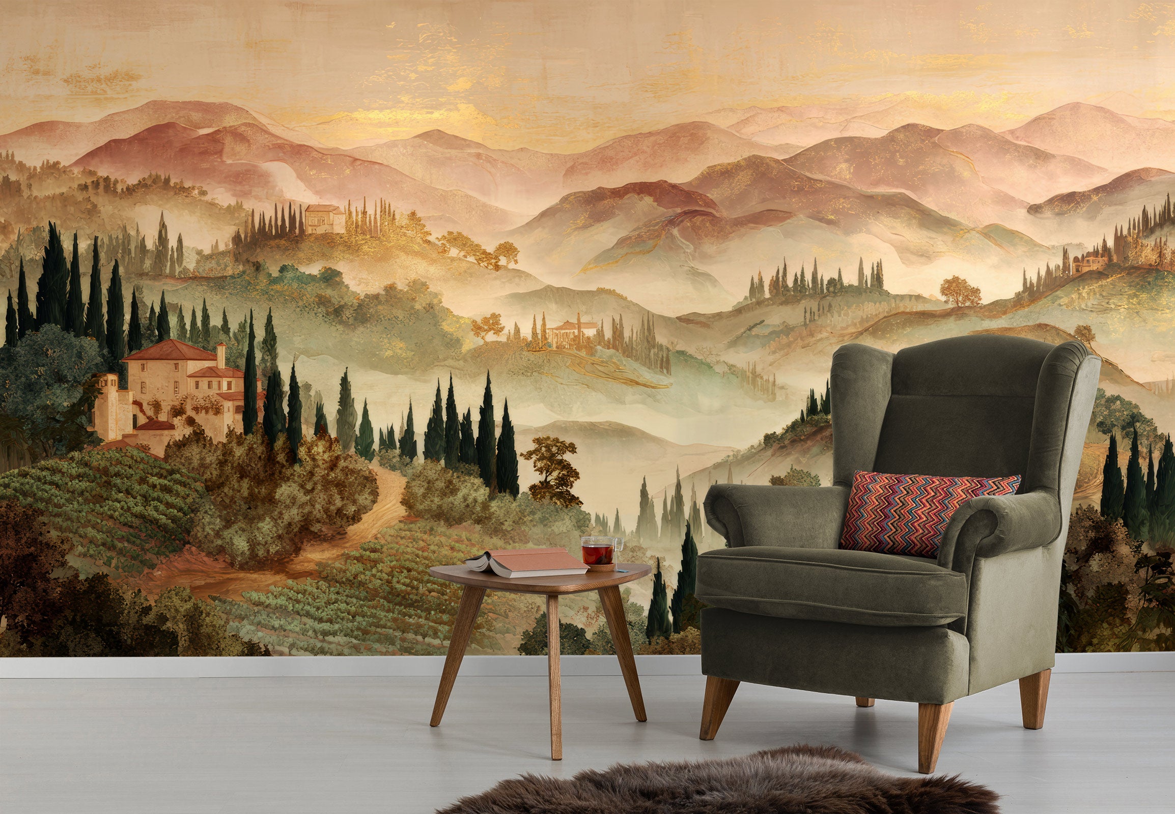 Hand Panted Italian Hills Mural Wallpaper