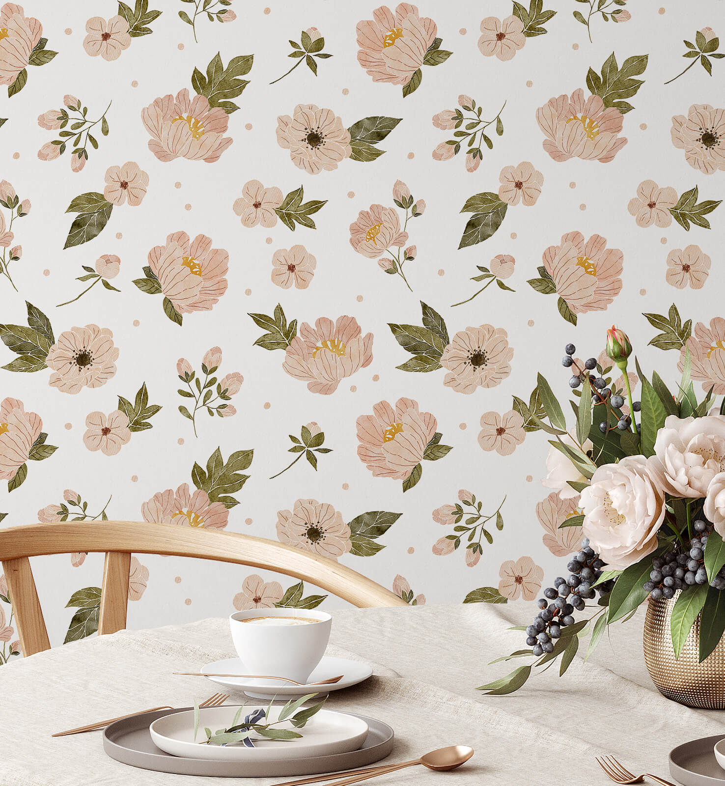 Boho Flower Natural Wallpaper