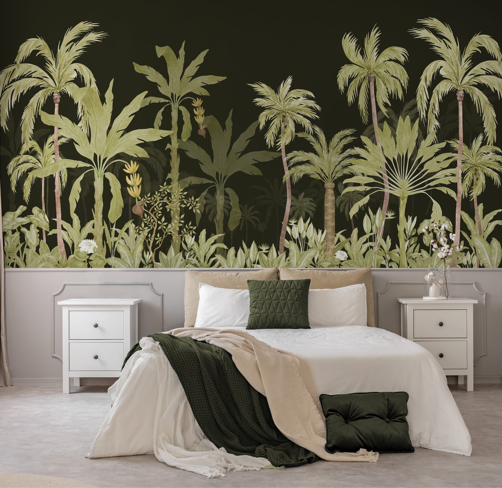 Green Palm Tree Dark Forest Wallpaper