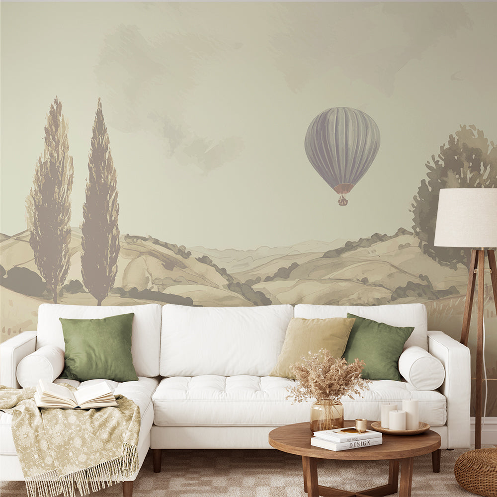 Vintage Hot Air Balloon Landscape Wallpaper