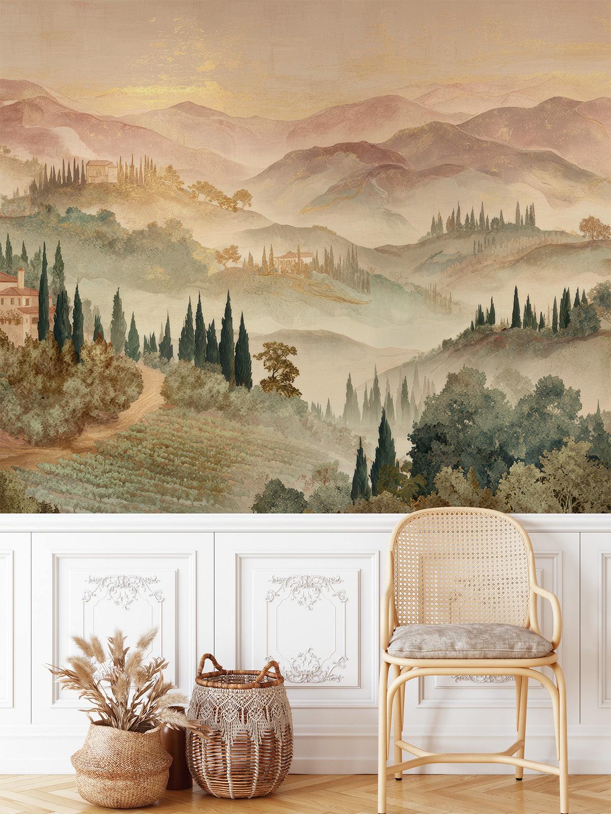 Watercolour Italian Hills Mural Wallpaper