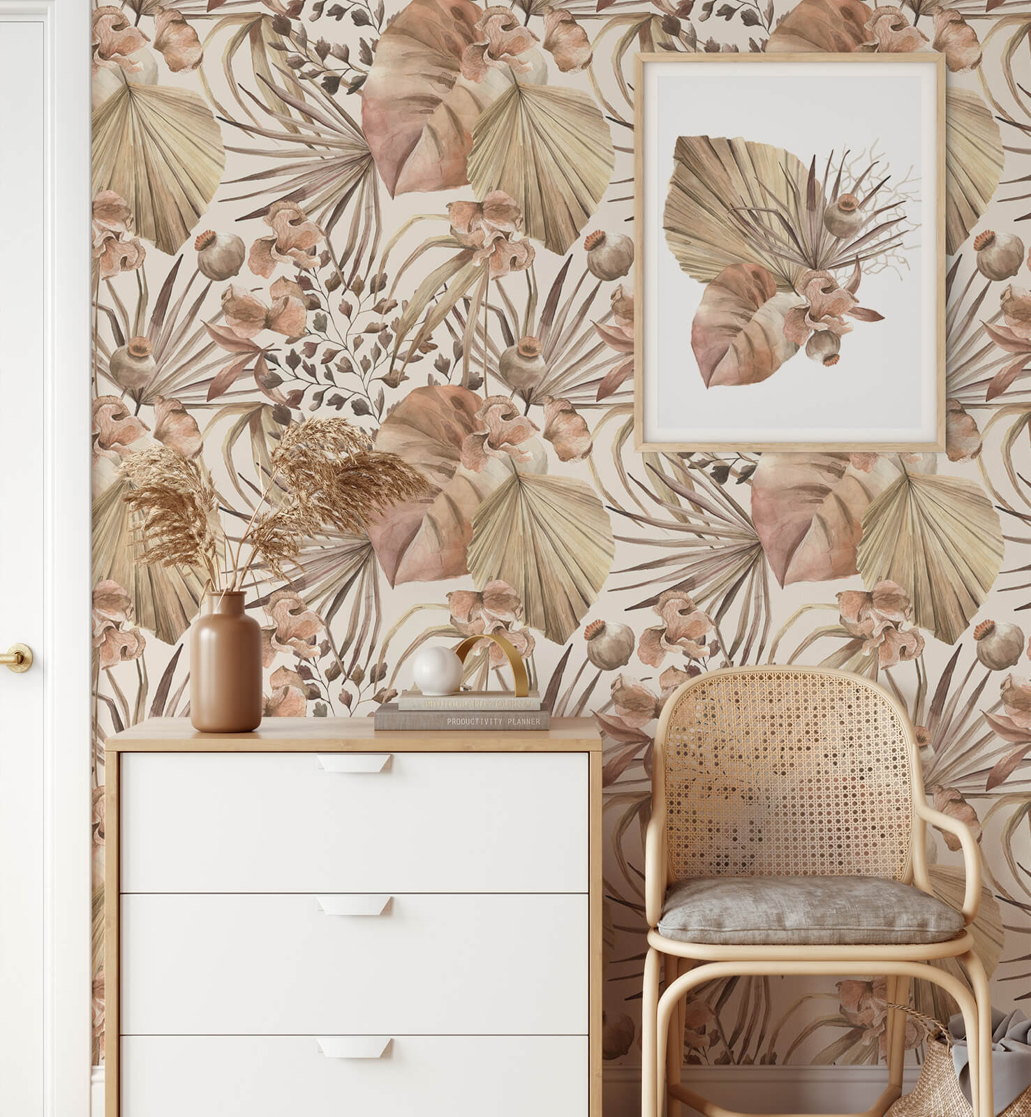 Neutral Tropical Monstera Leaves Watercolor Wallpaper