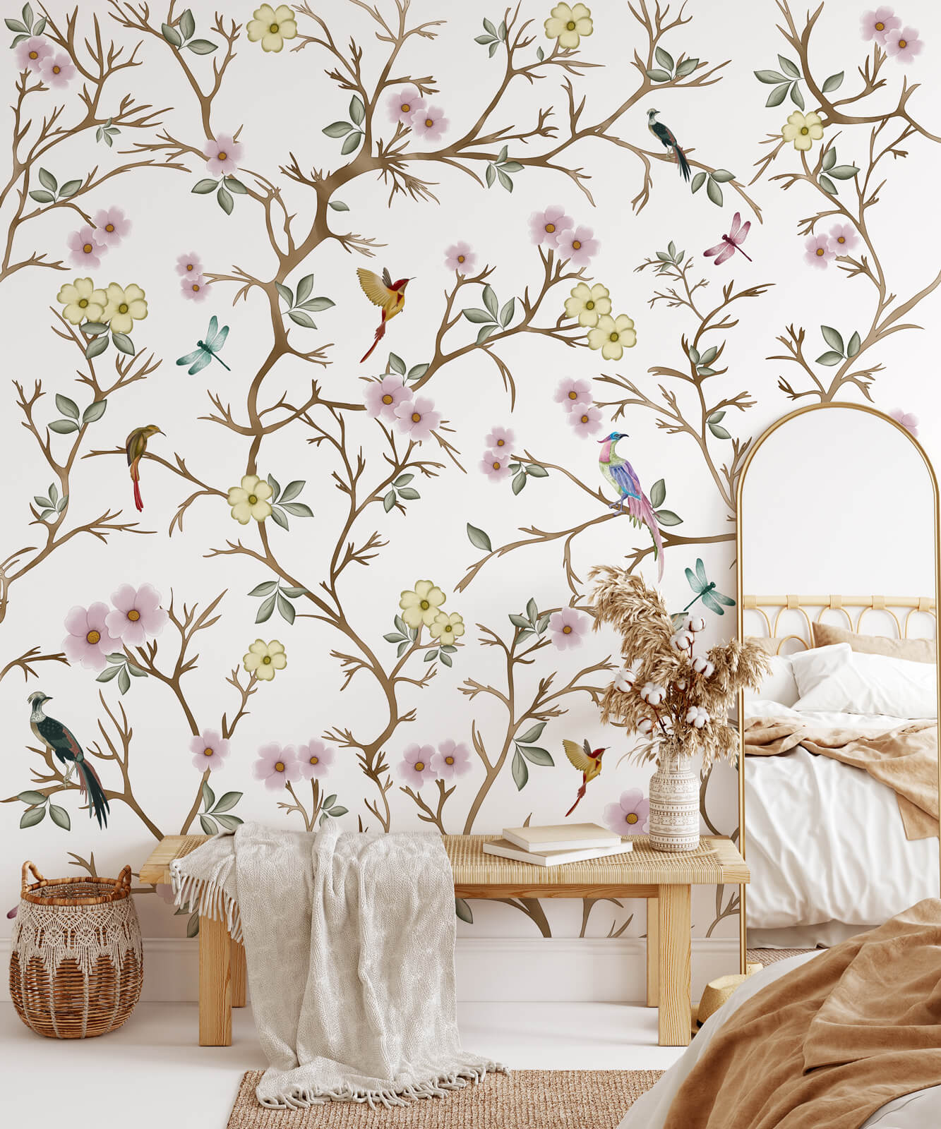 Botanical Flower With Bird Wallpaper