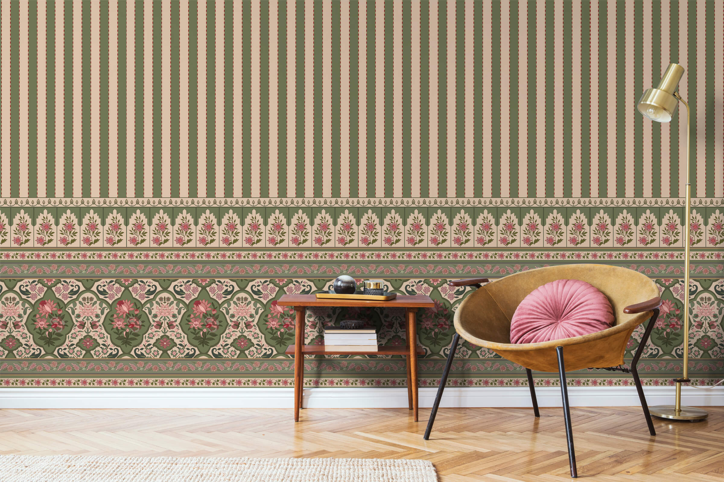 Vintage Floral Stripe Wallpaper