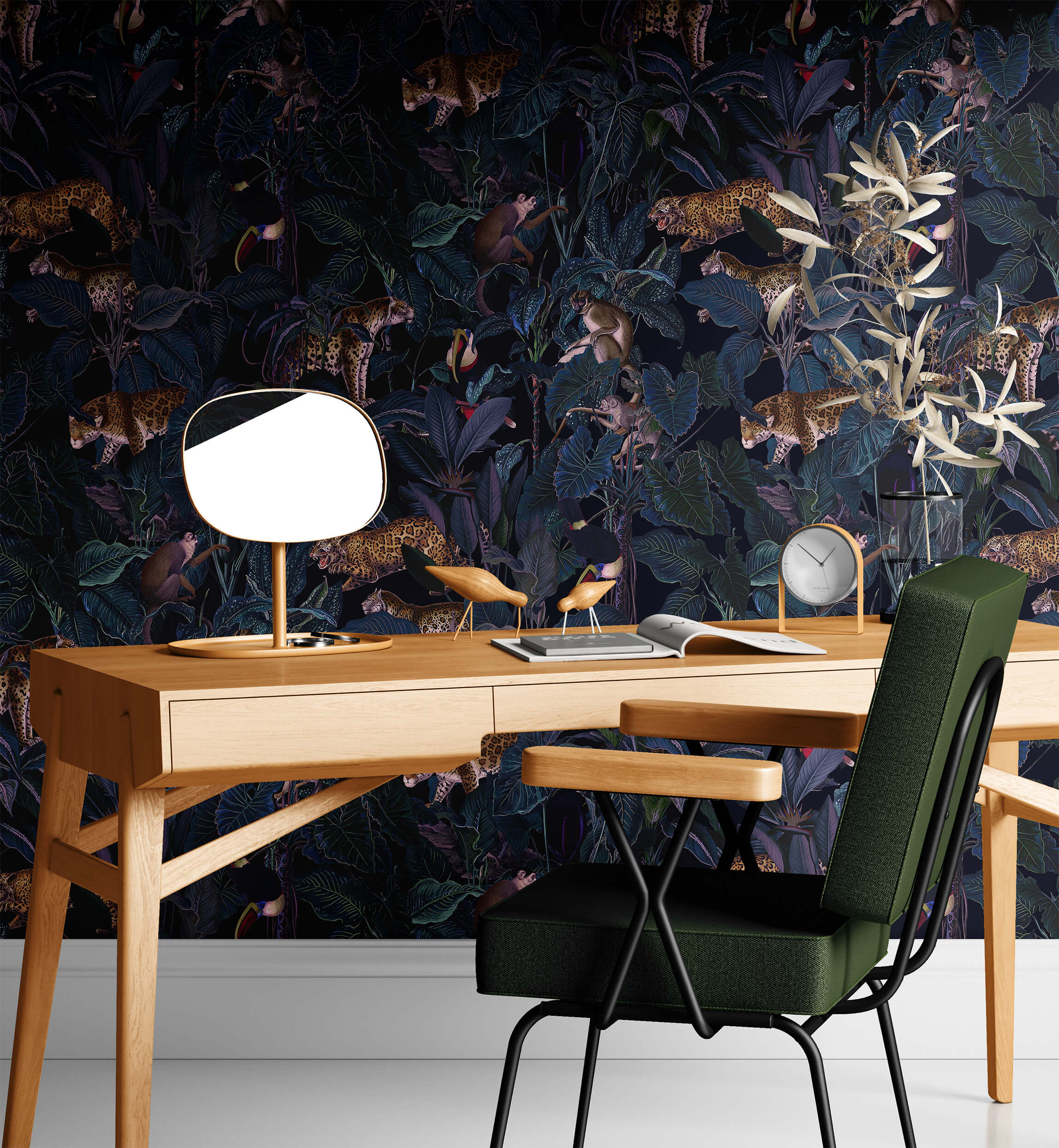 Tropical Jungle Wallpaper with Leopards