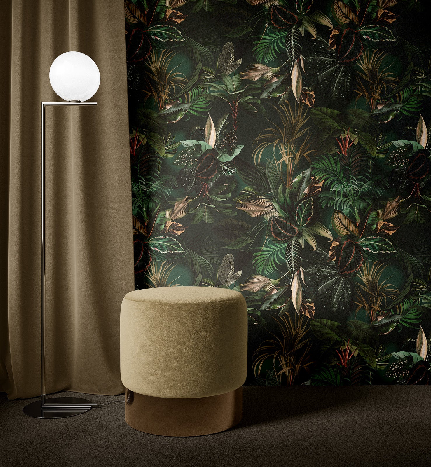 Moody Tropical Palm & Exotic Leaves Wallpaper