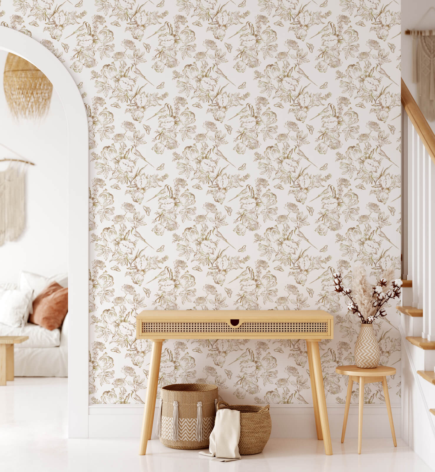 Chinoiserie Bird Watercolor Wallpaper