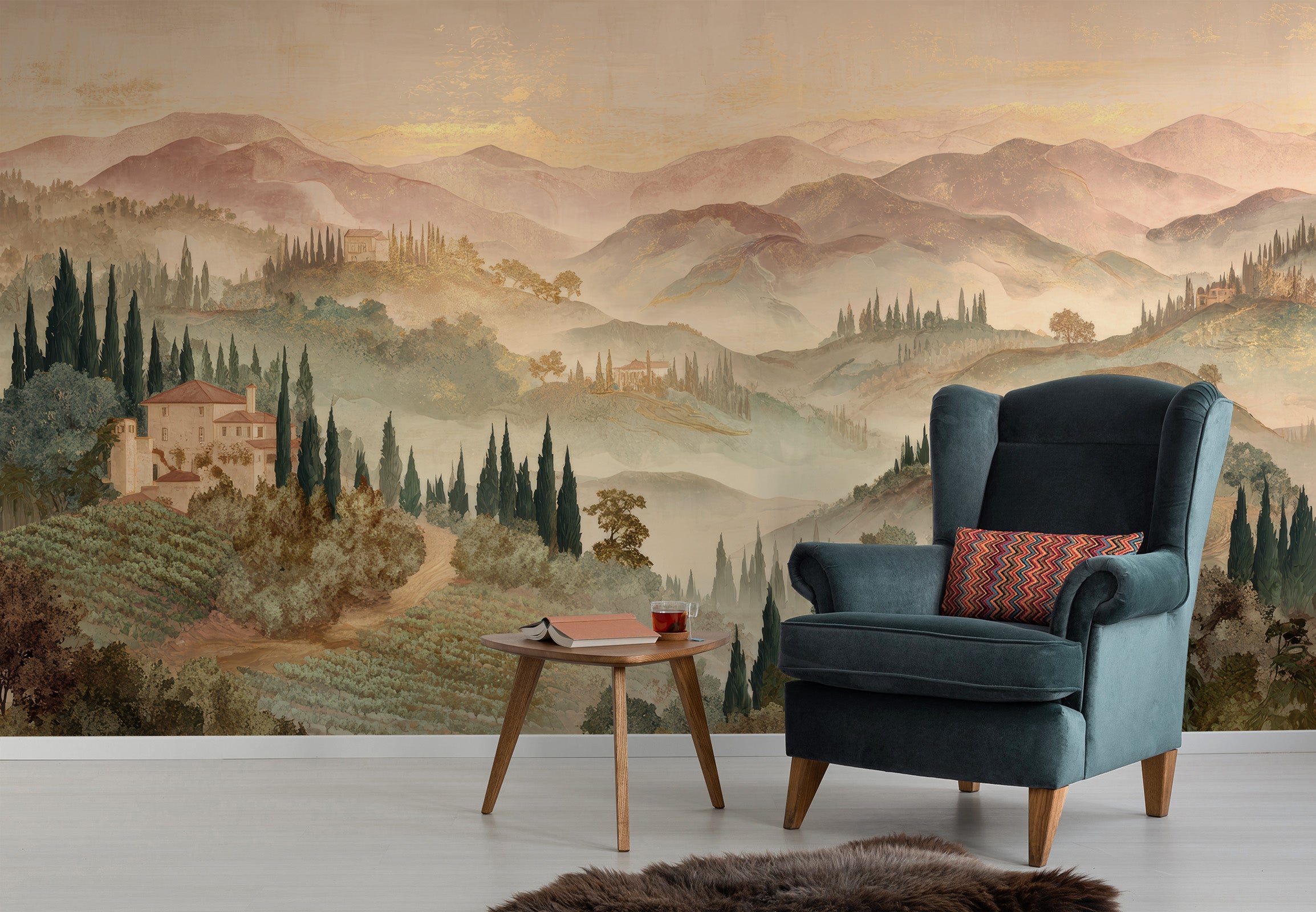 Watercolour Italian Hills Mural Wallpaper