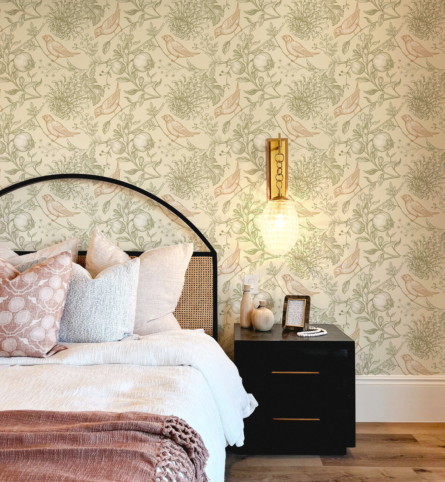 Vintage Botanical Birds & Pomegranate Wallpaper