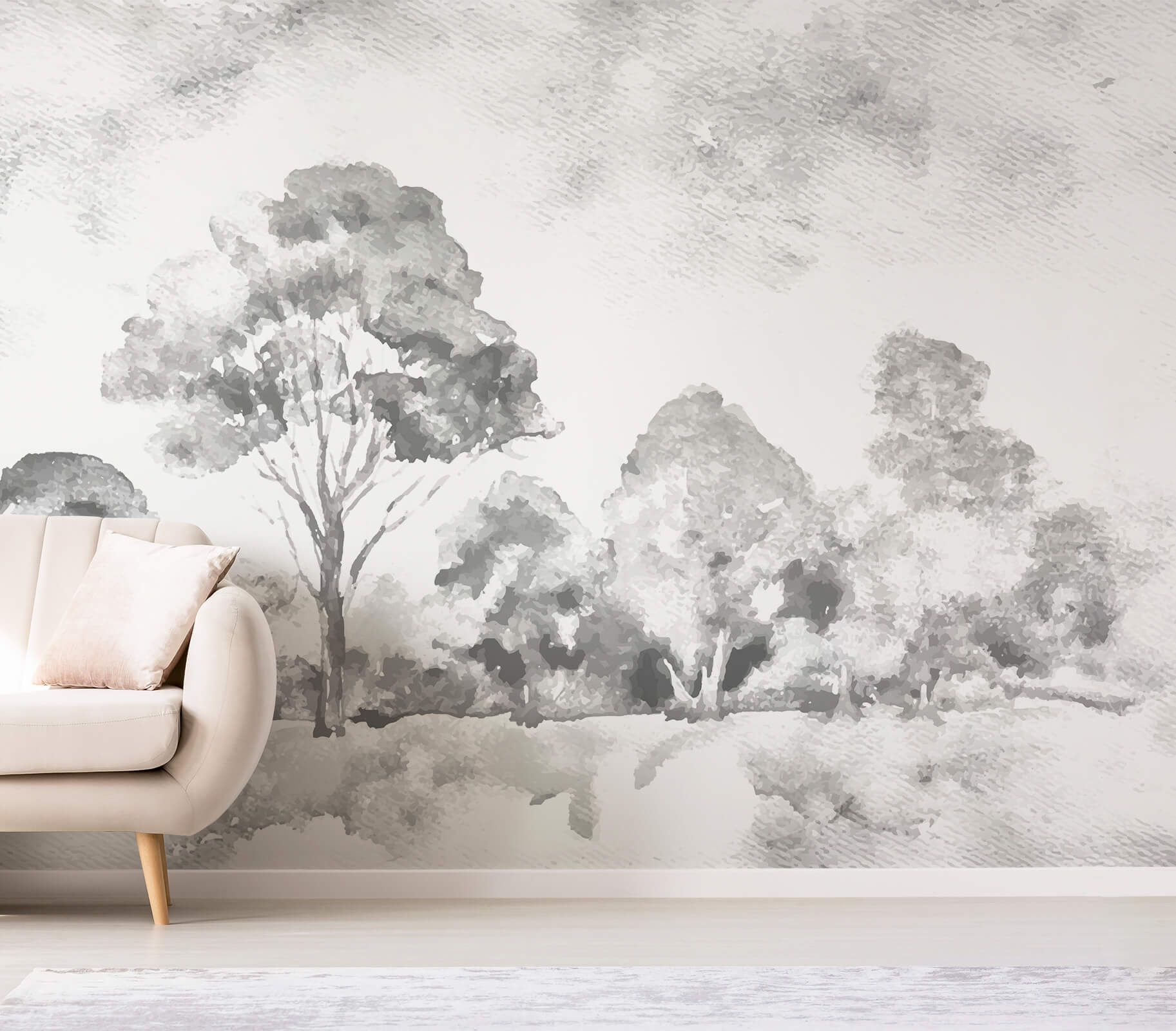 Black & White Abstract Tree Painting Wallpaper for Wall