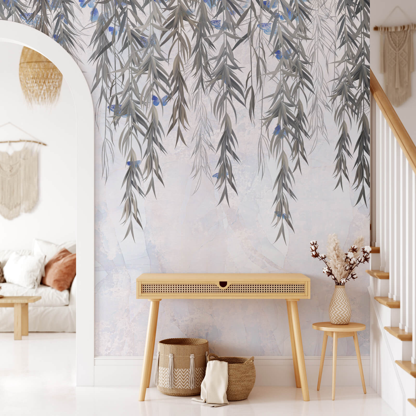 Willow Rain Hand Drawn Wallpaper