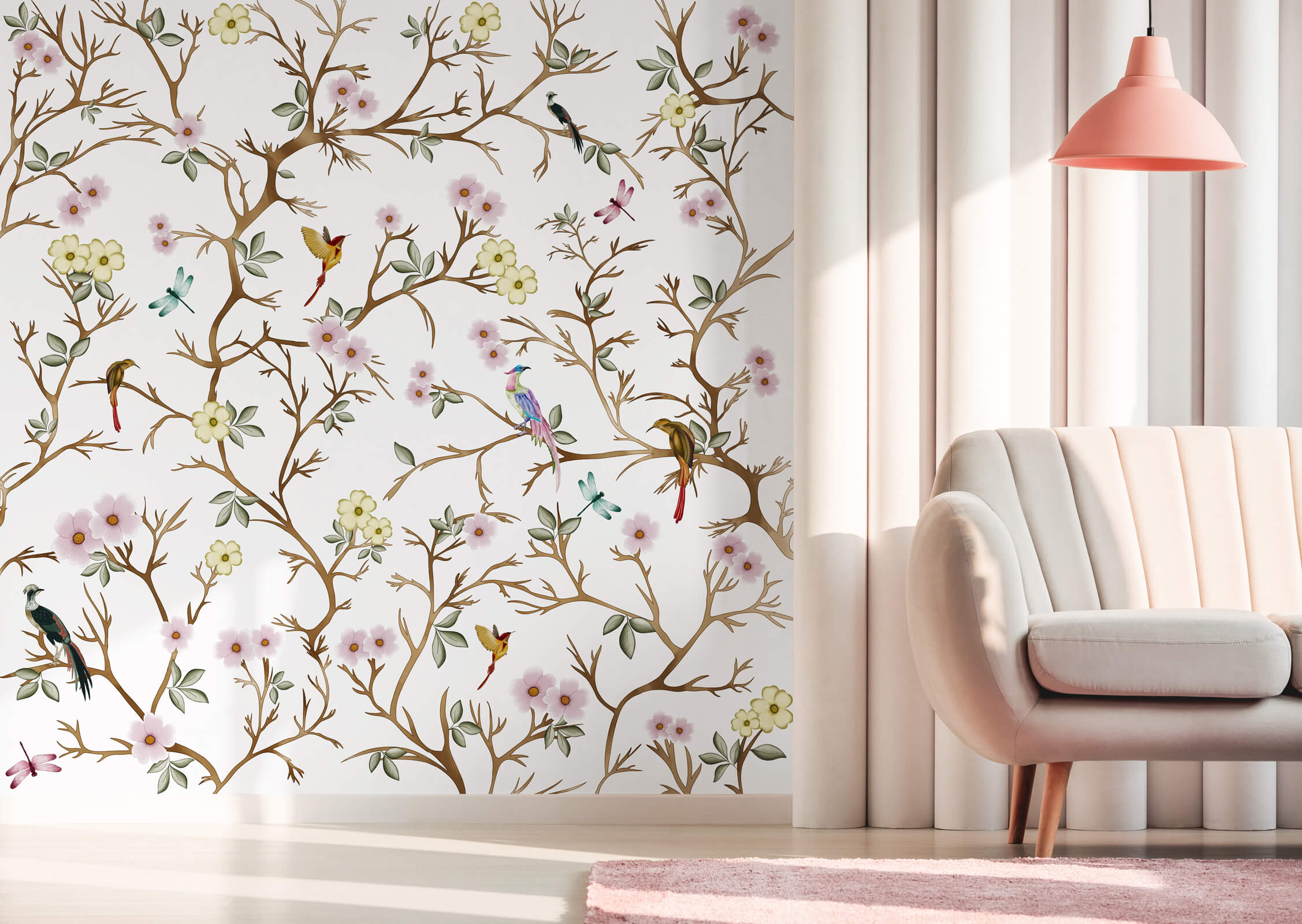 Botanical Flower With Bird Wallpaper