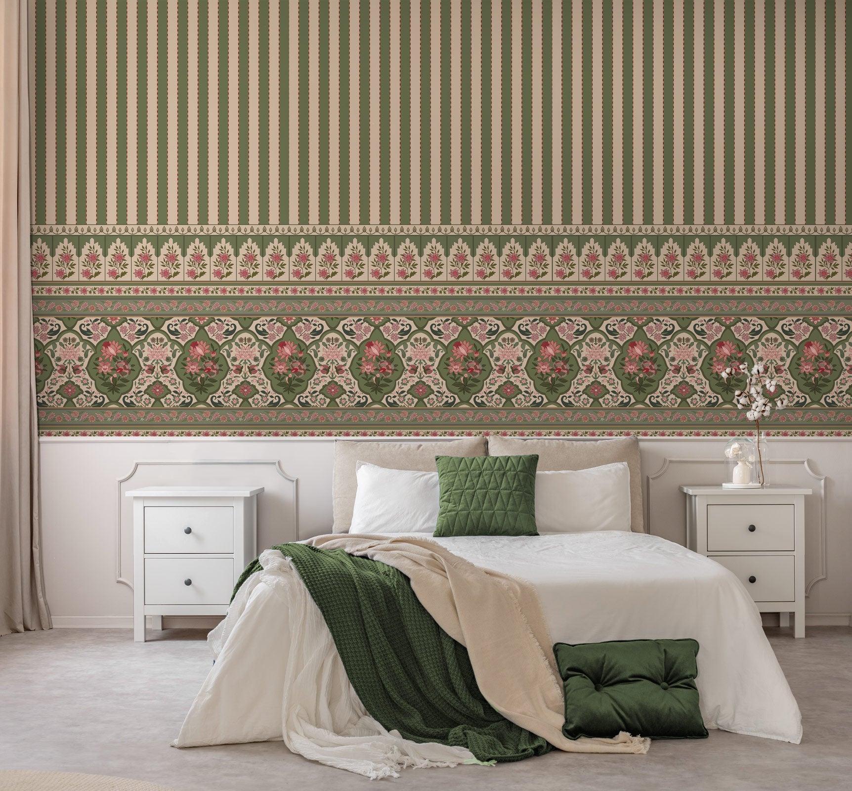 Vintage Floral Stripe Wallpaper