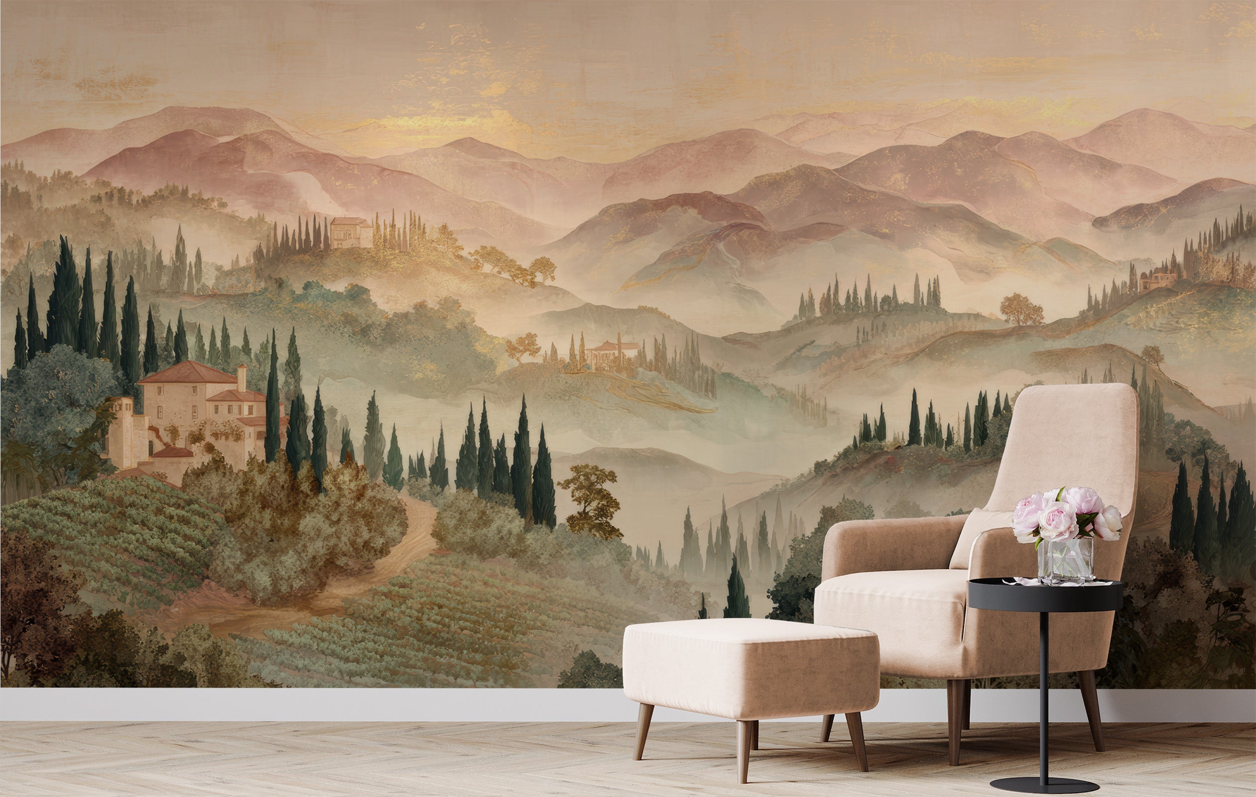Watercolour Italian Hills Mural Wallpaper