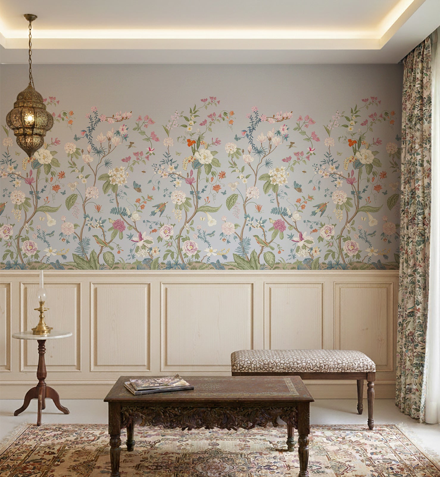 Vintage Chinoiserie Blooming trees Wallpaper