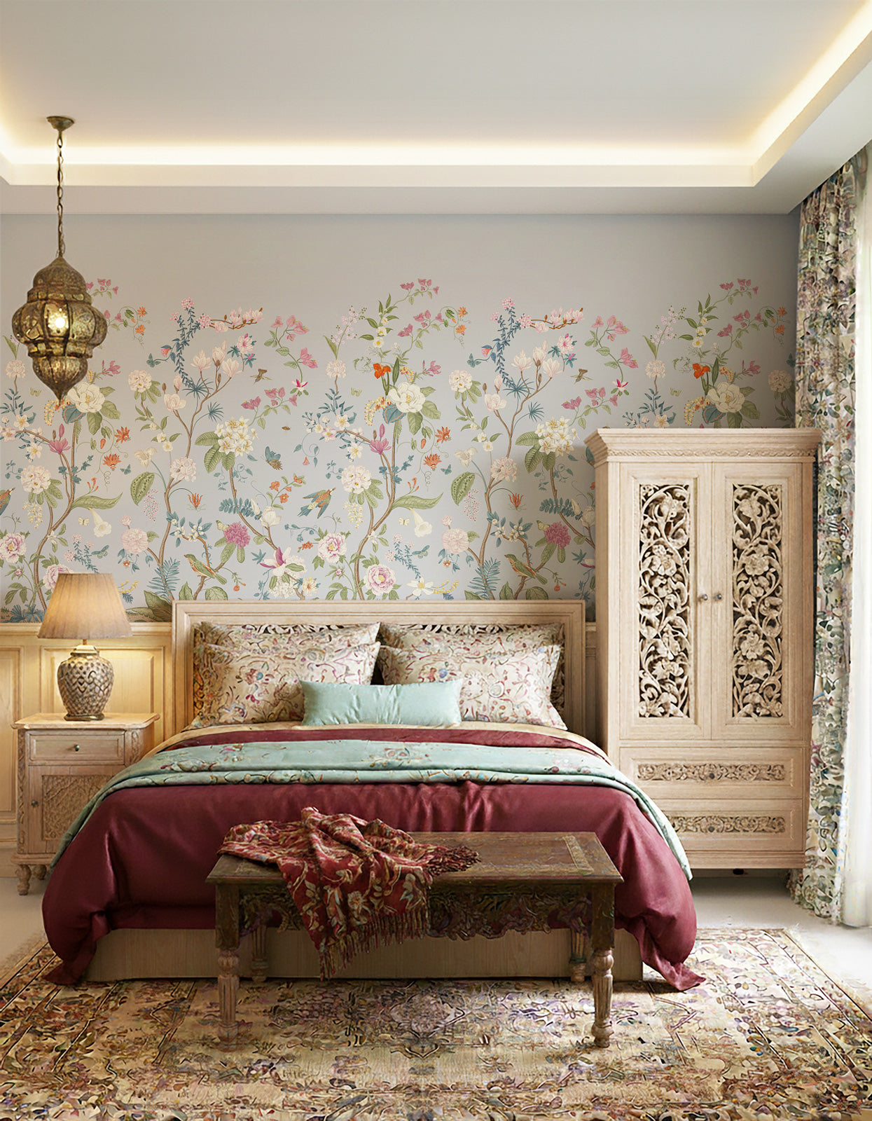 Vintage Chinoiserie Blooming trees Wallpaper
