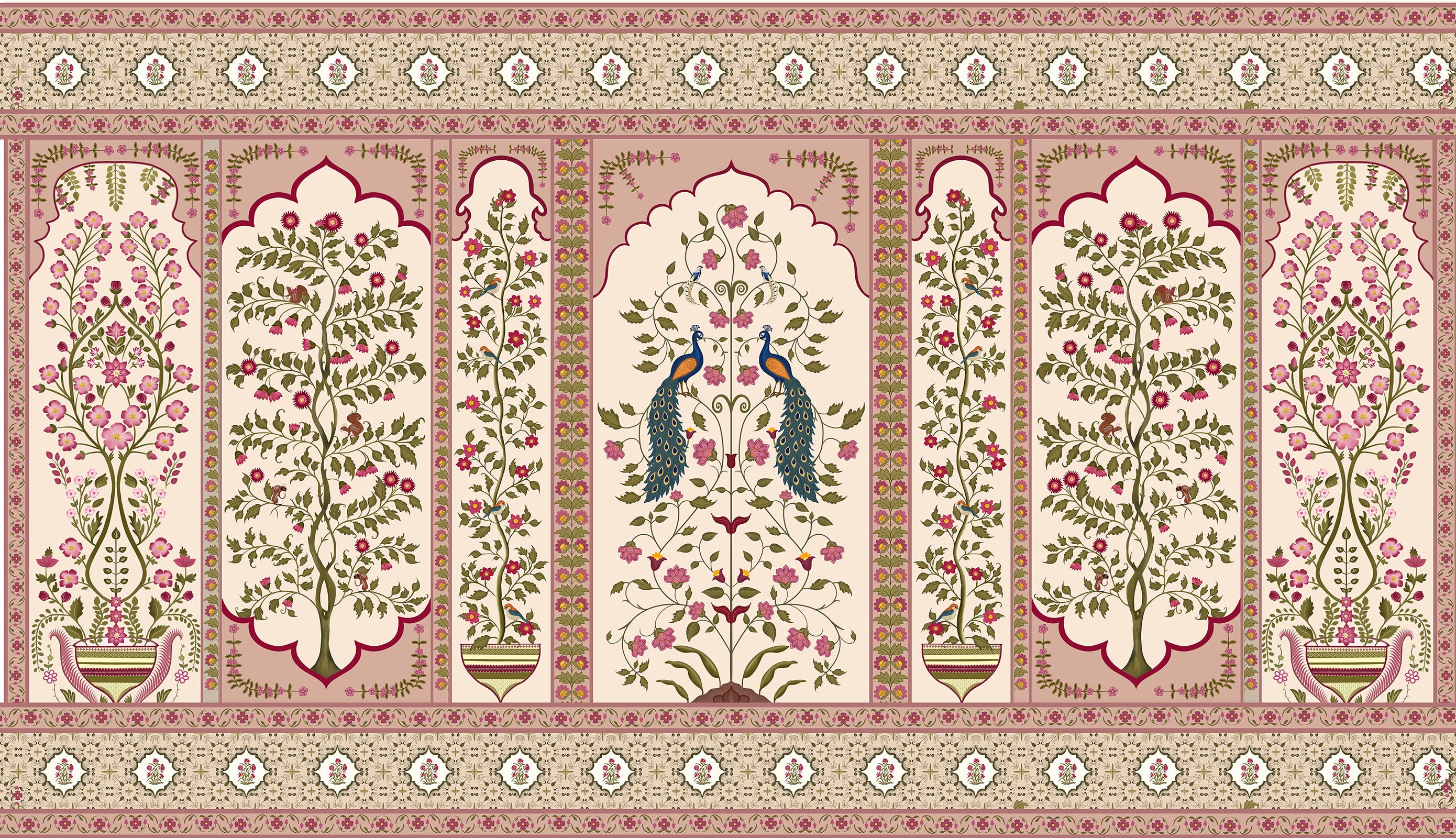 Royal Mughal Peacock Garden Mural