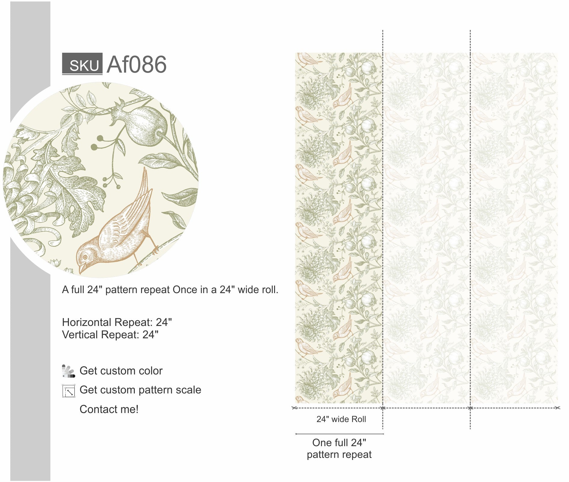 Vintage Botanical Birds & Pomegranate Wallpaper