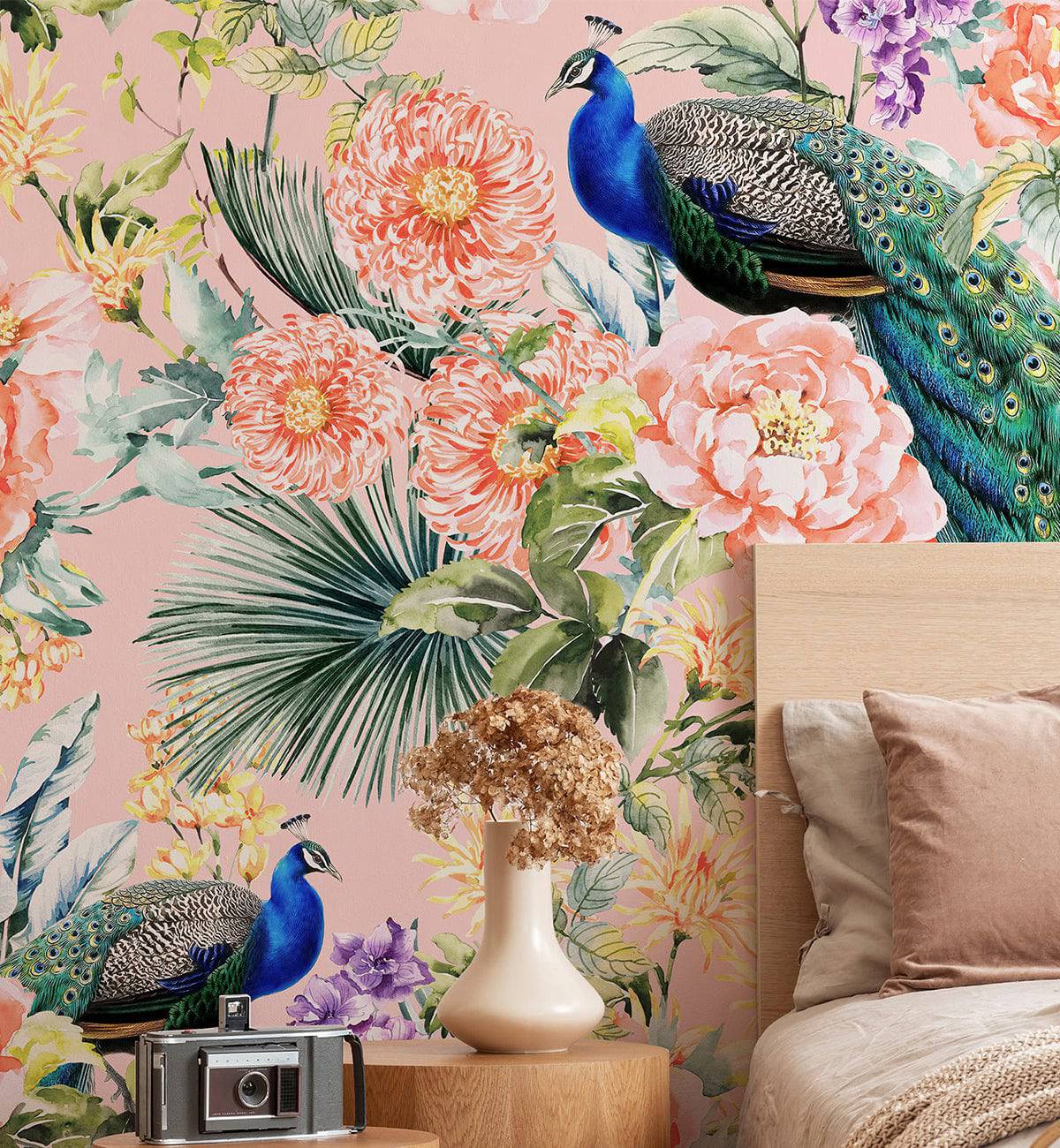 Royal Peacock Floral Wallpaper for Bedroom