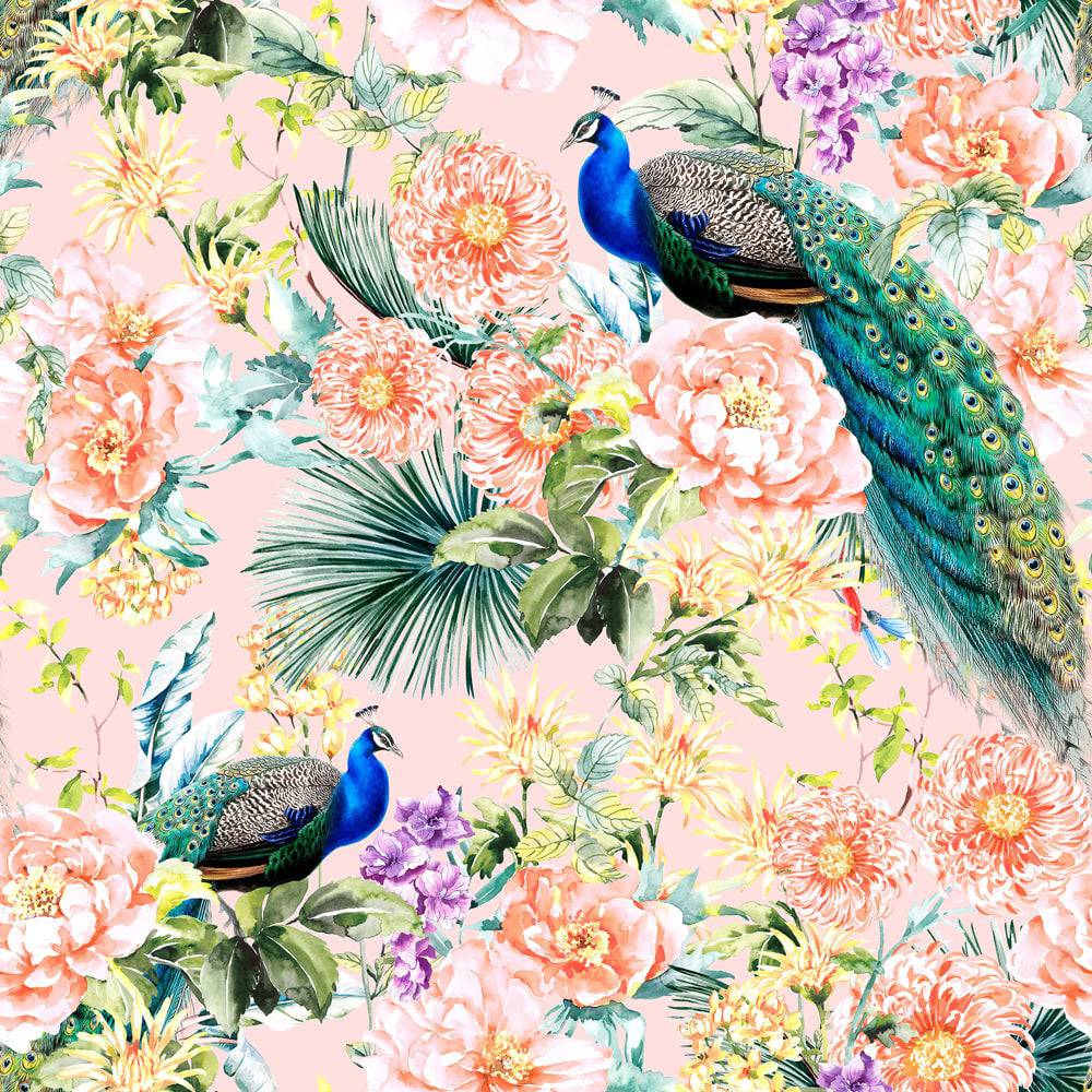 Royal Peacock Floral Wallpaper for Living Room