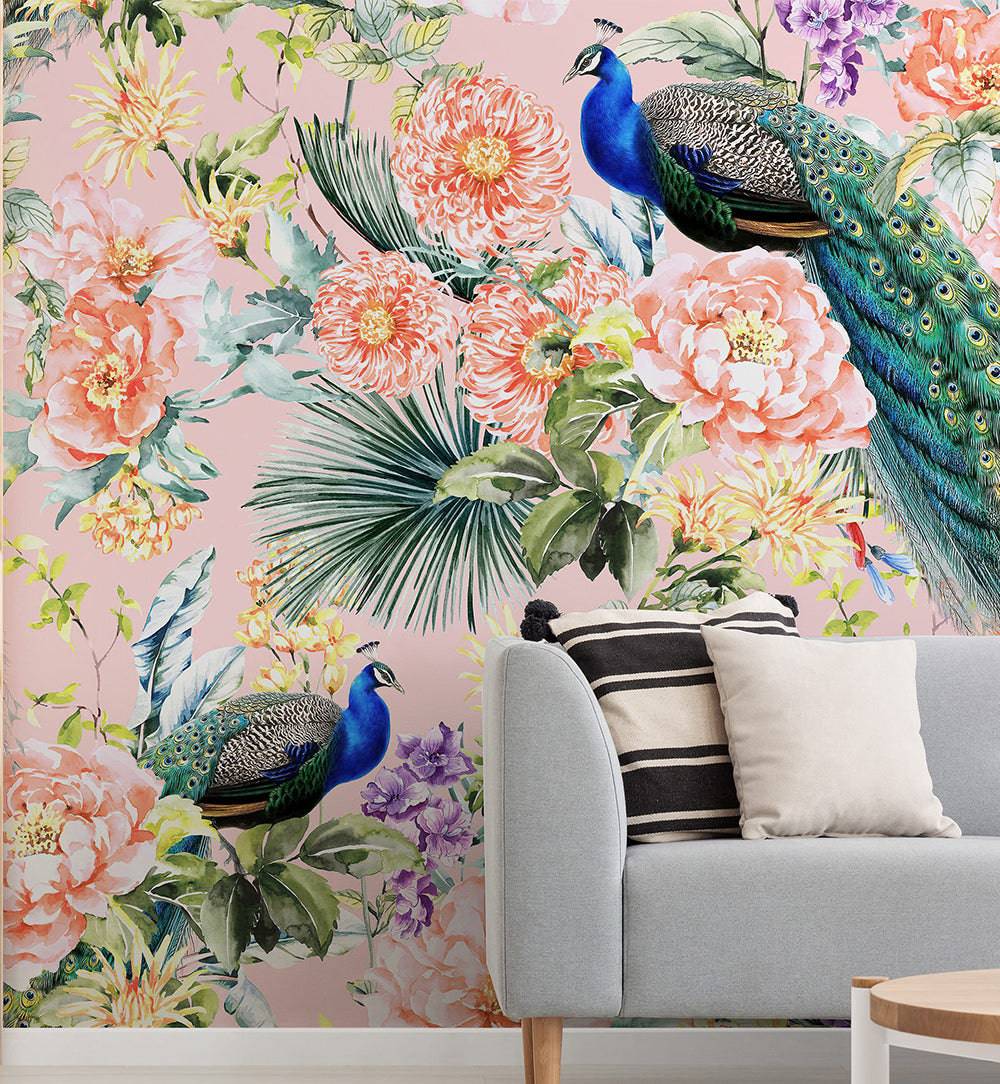 Royal Peacock Floral Wallpaper