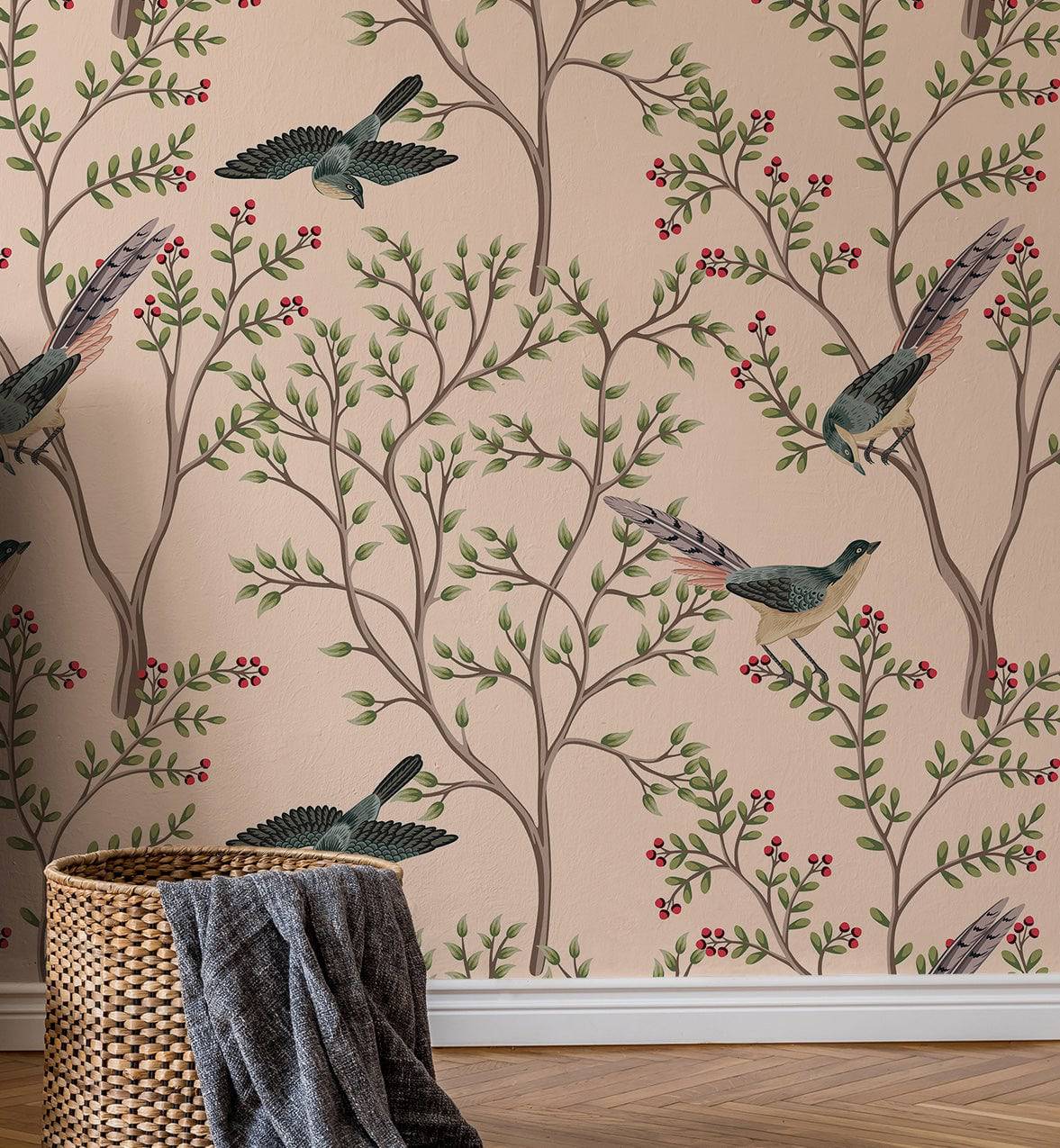 Birds Tree Branch Floral Wallpaper for Walls