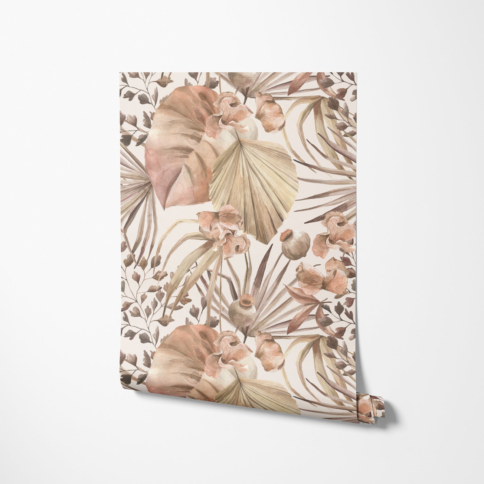 Neutral Tropical Monstera Leaves Watercolor Wallpaper
