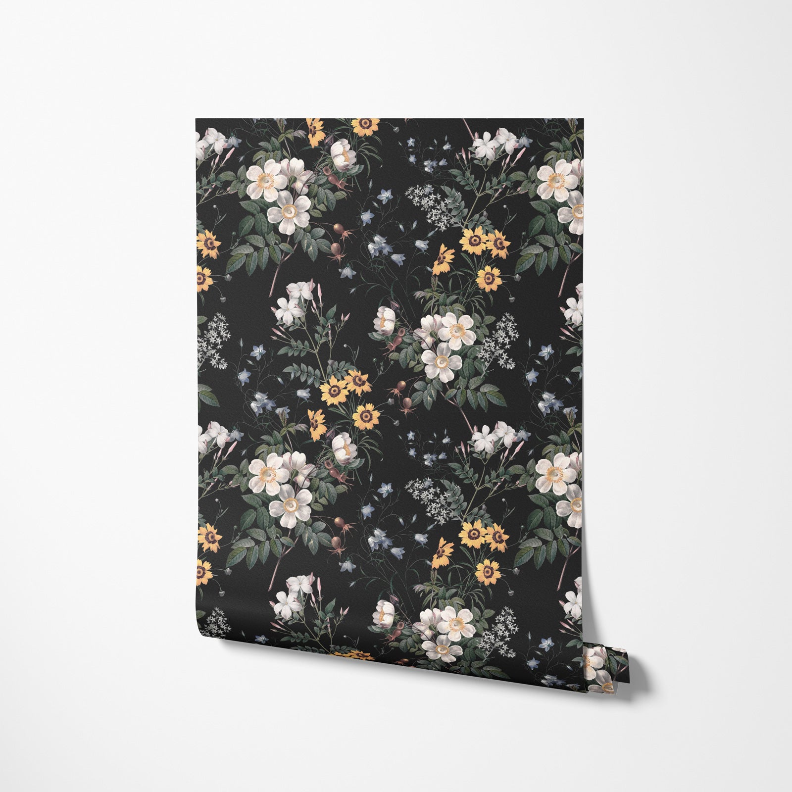 Night Luxury White Flower Pattern Wallpaper