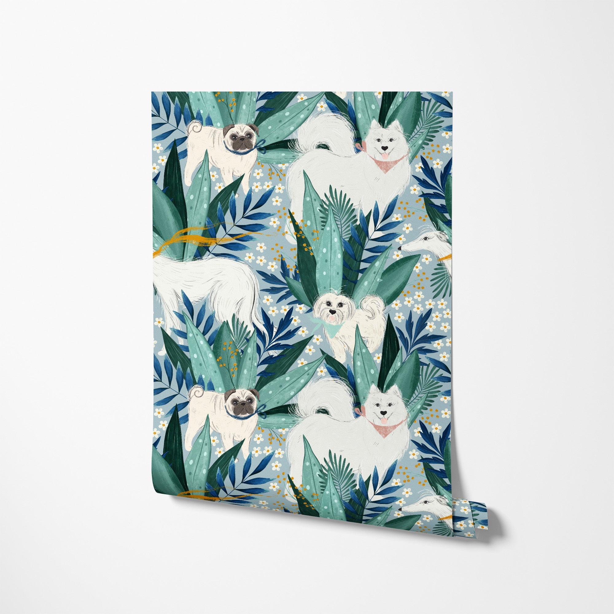 Tropical Leaves Dog Wallpaper