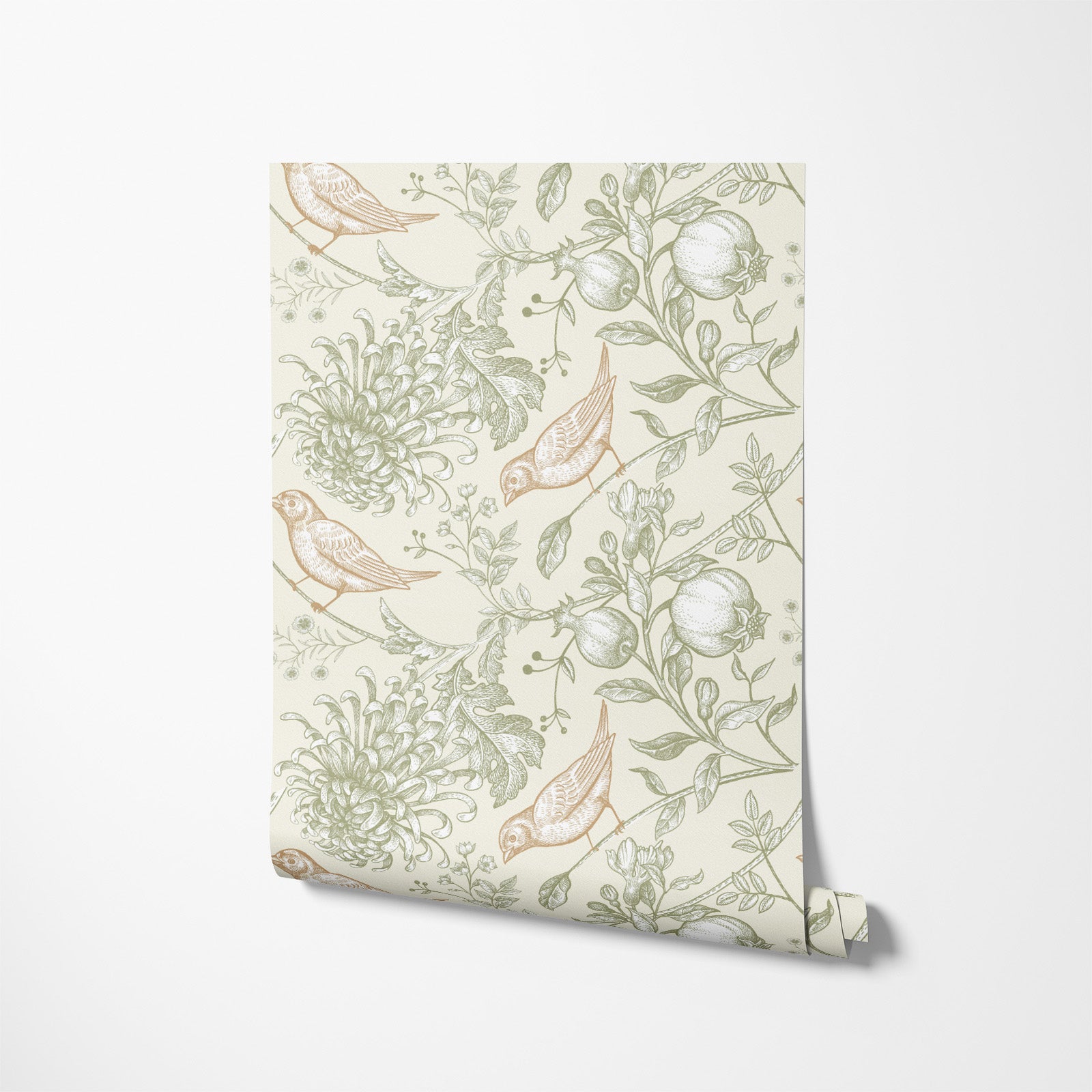 Vintage Botanical Birds & Pomegranate Wallpaper