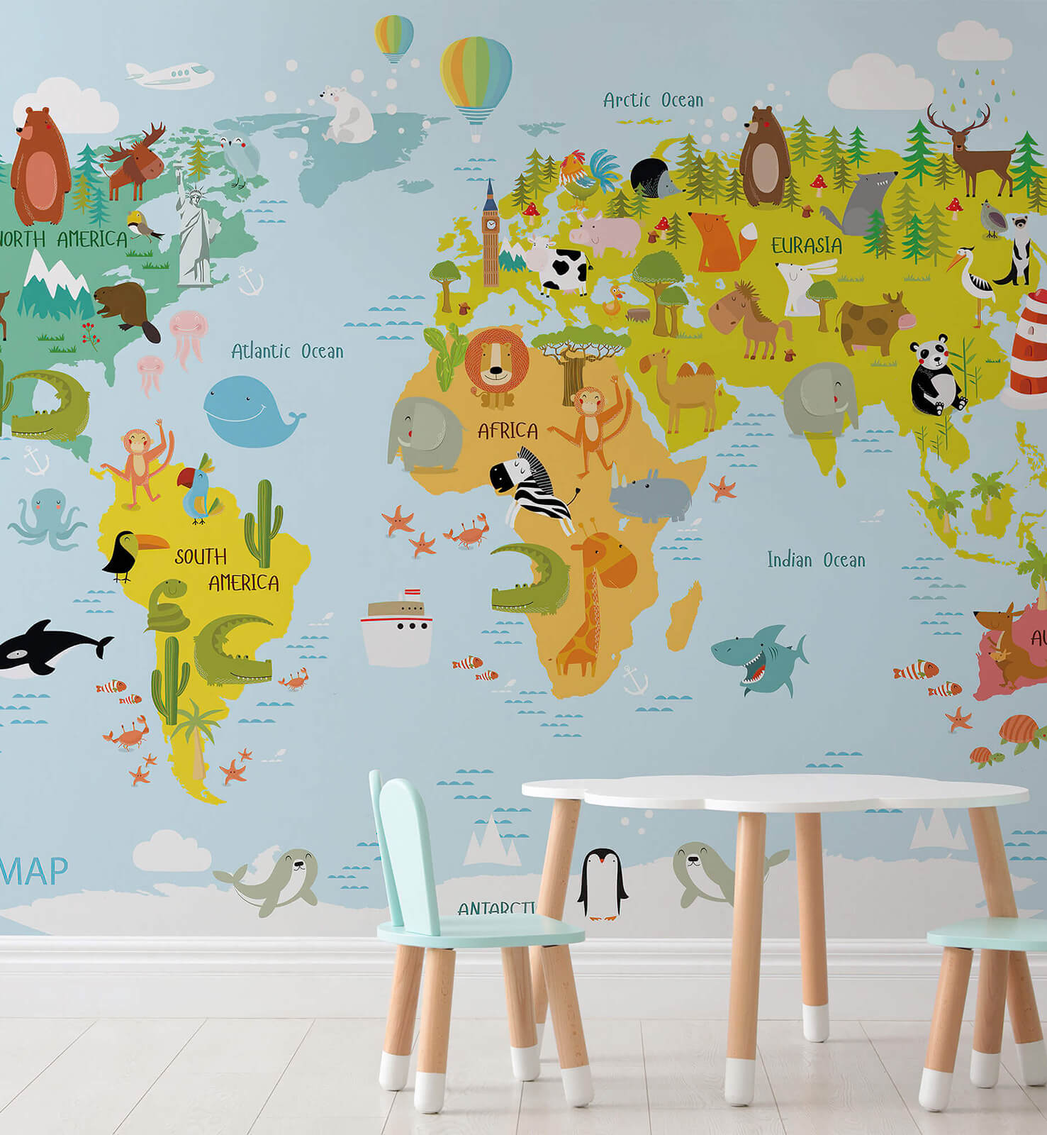 Map of the World Kids Room Wallpaper