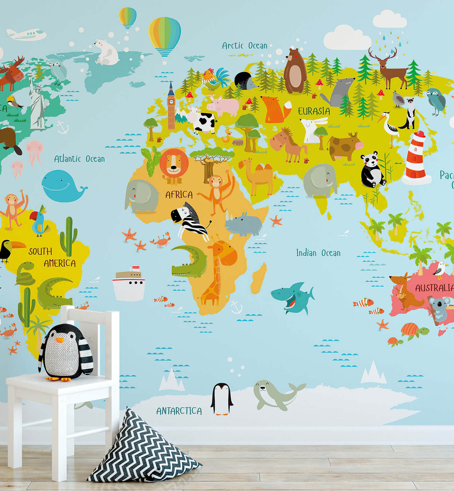 Blue World Map Wallpaper for Kids Room