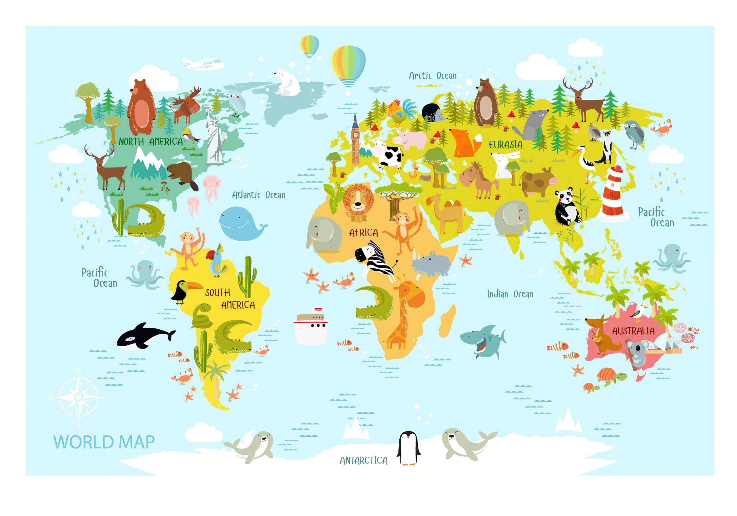 World Map Kids Room Wallpaper