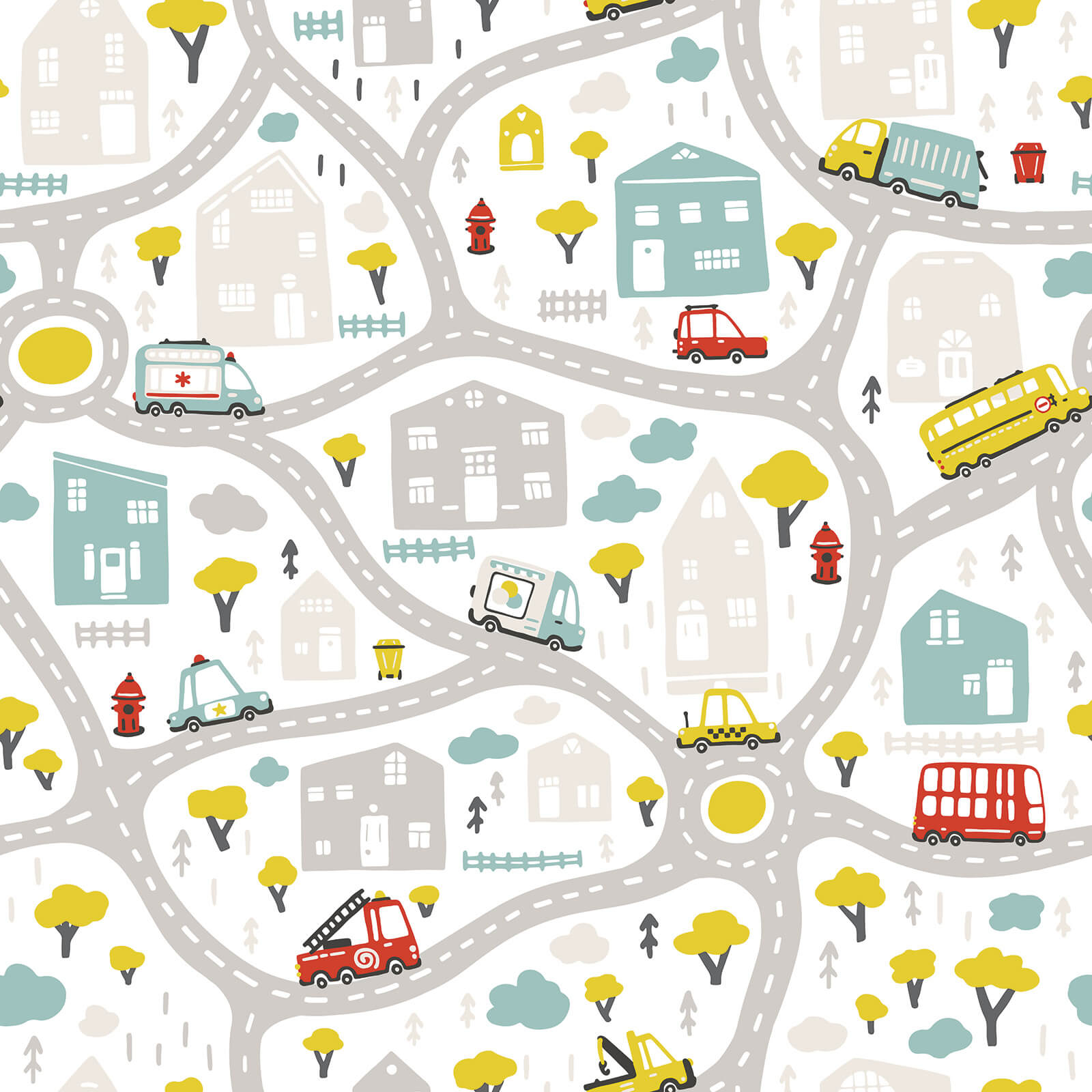 City Transport Kids Room Wallpaper