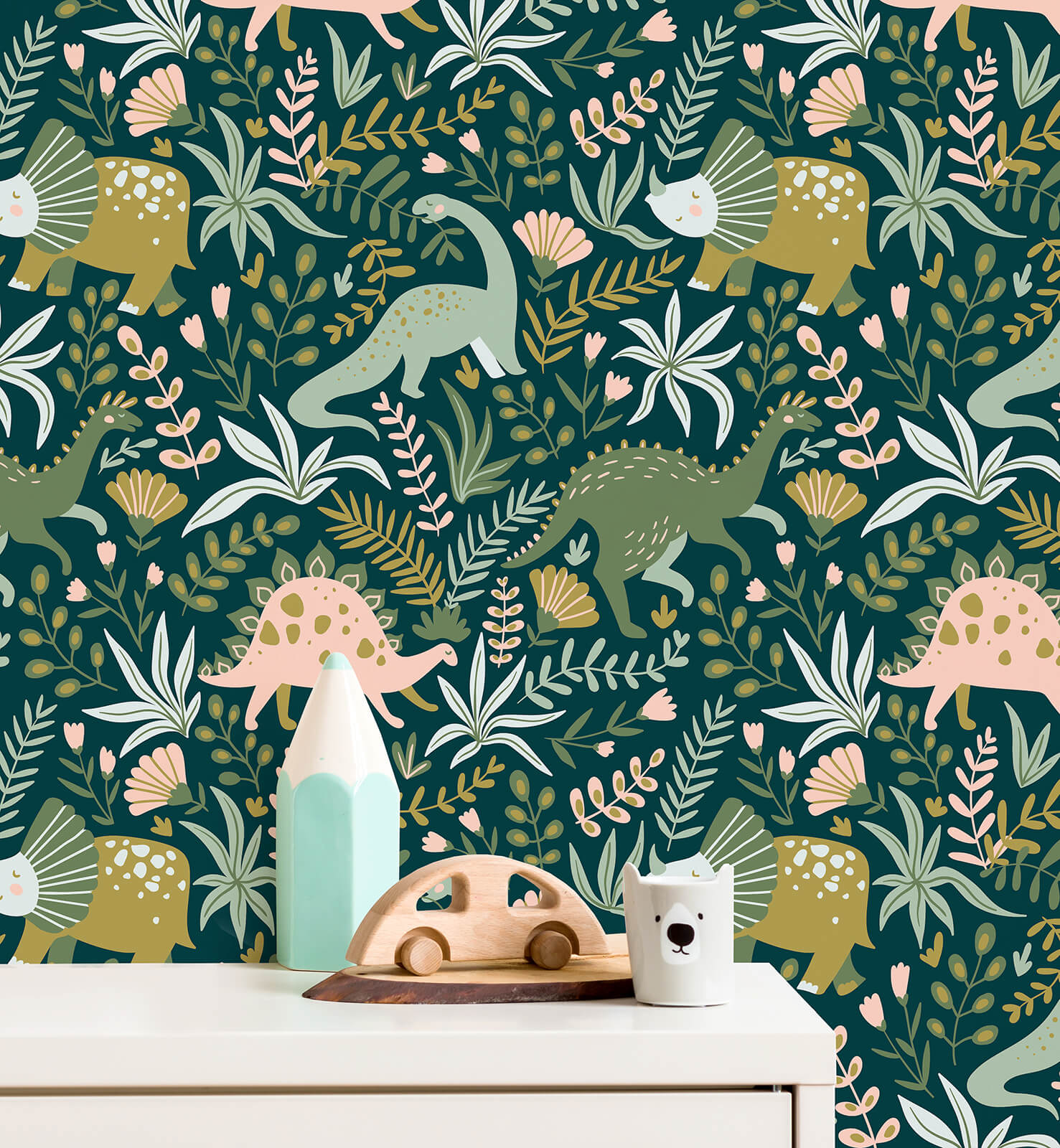 Cute Dinosaur with Leaves Wallpaper