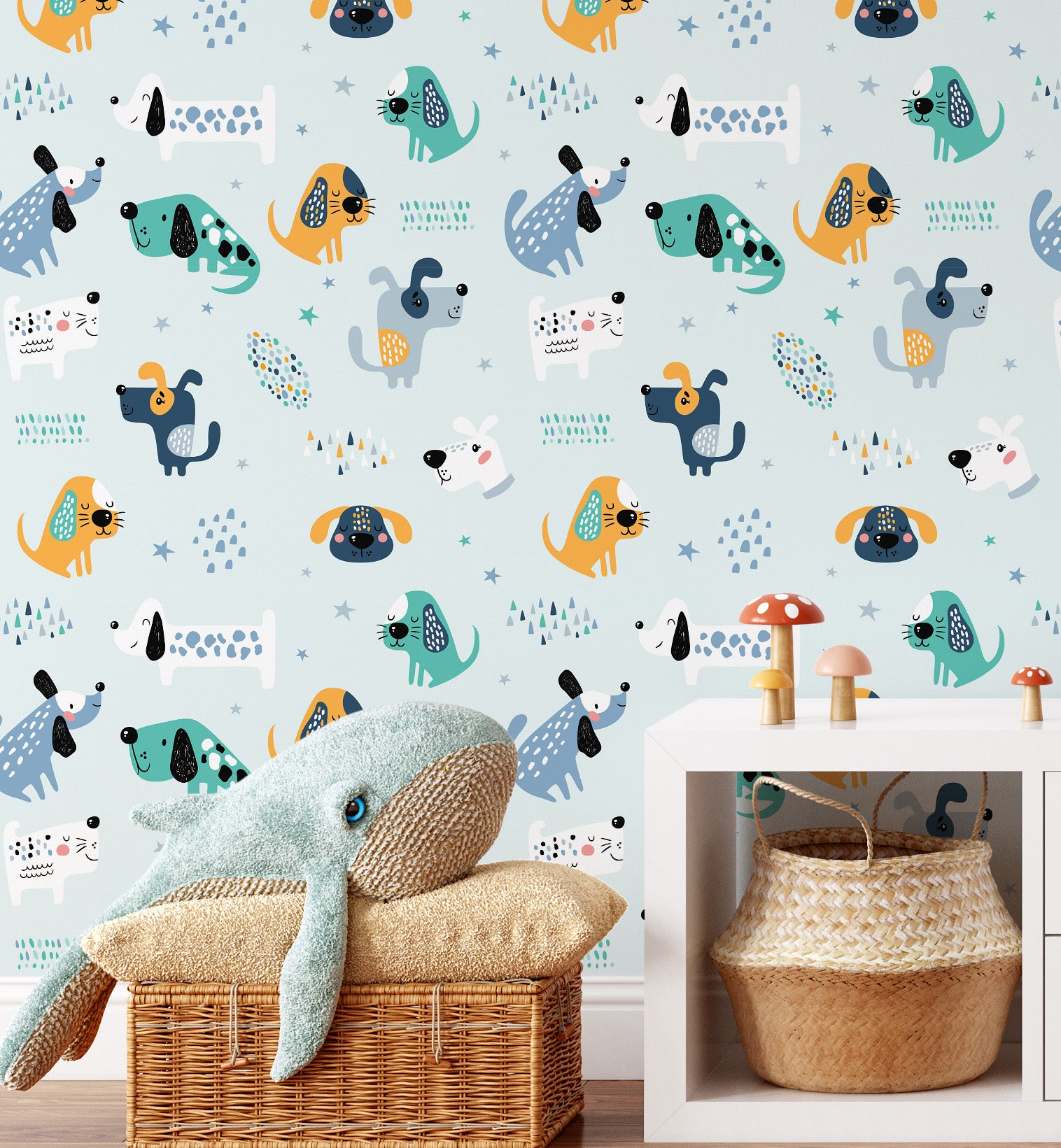 Multicolor Nursery Dog Wallpaper