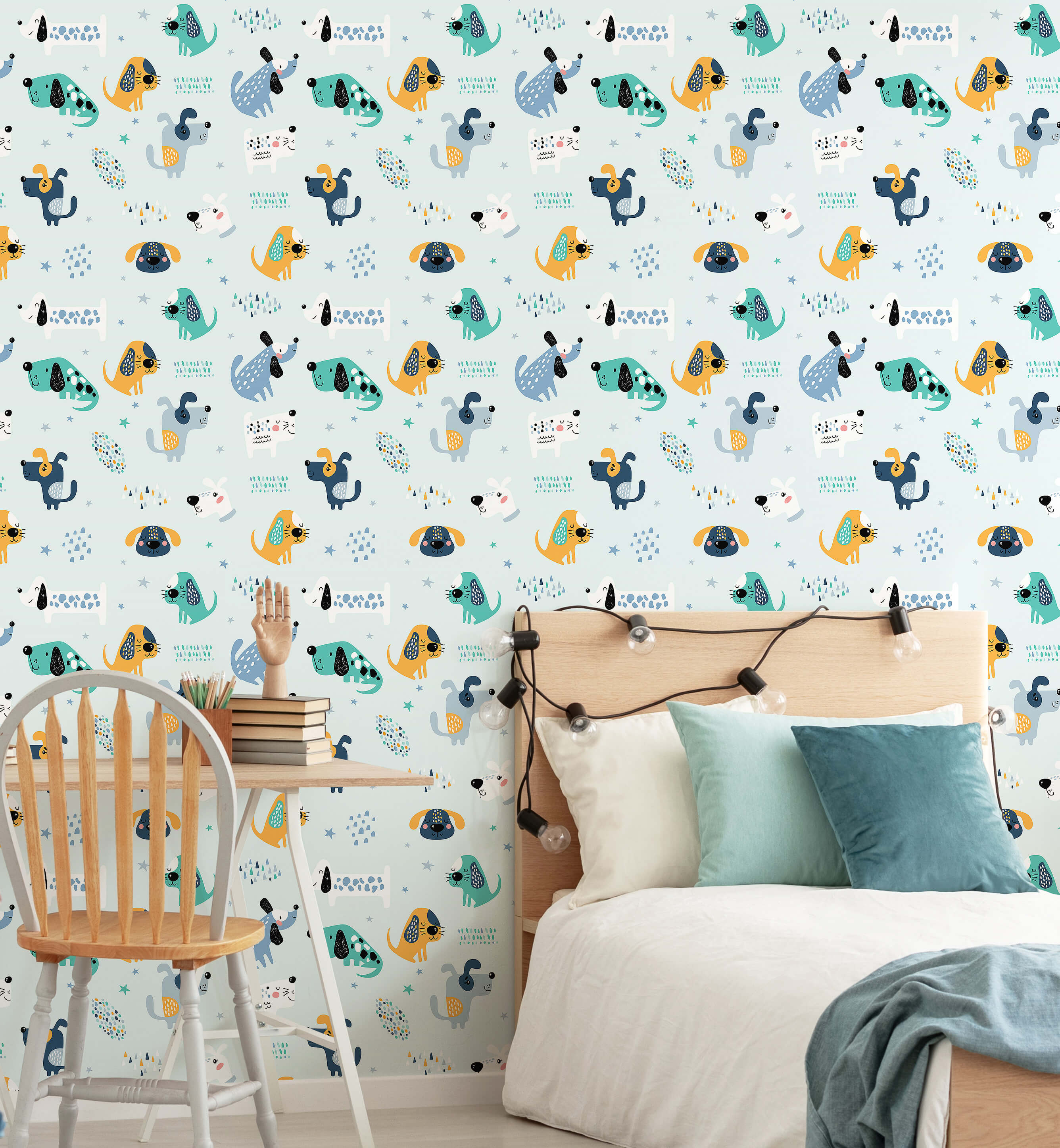 Multicolor Nursery Dog Wallpaper