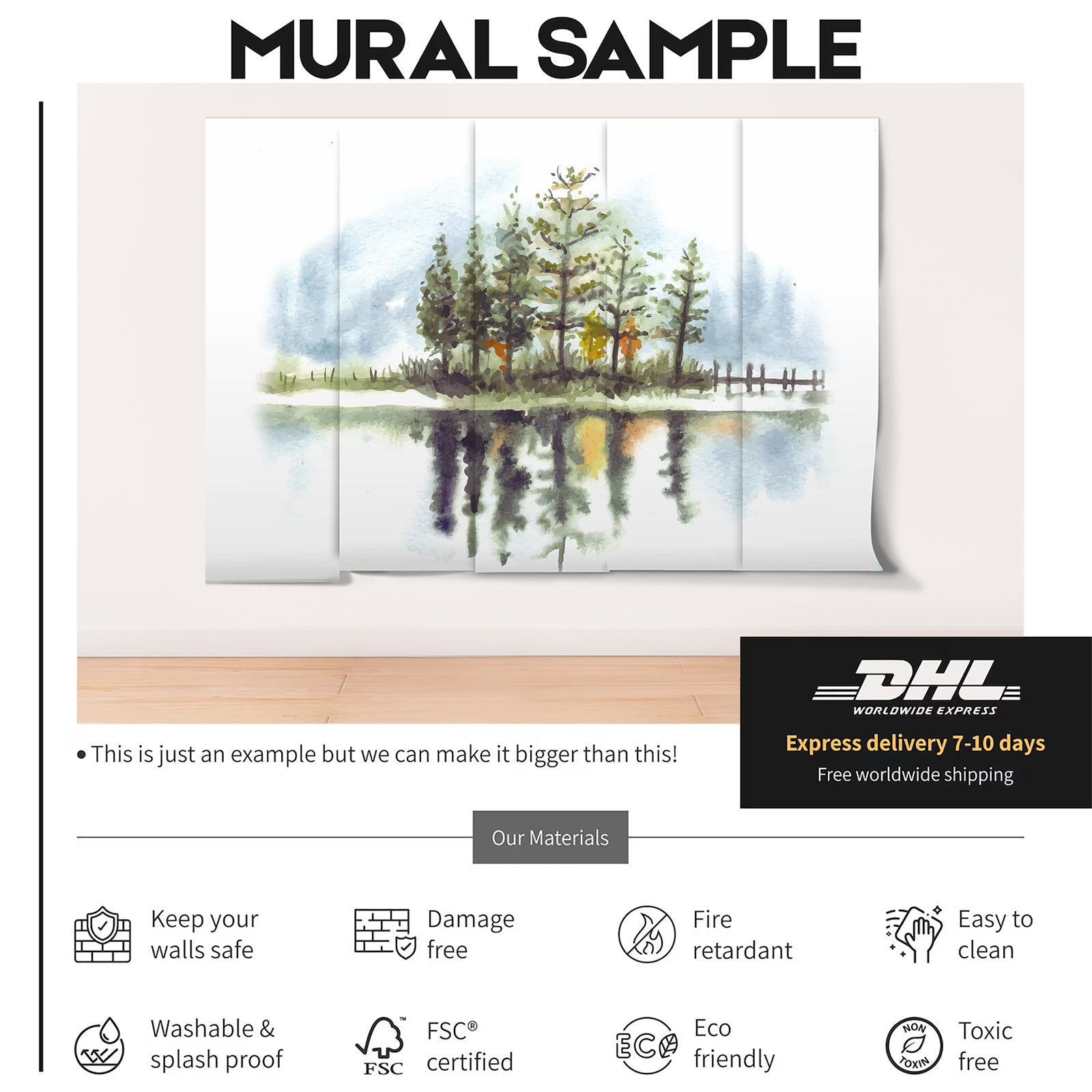 Pine Trees With Lake Watercolor Wallpaper