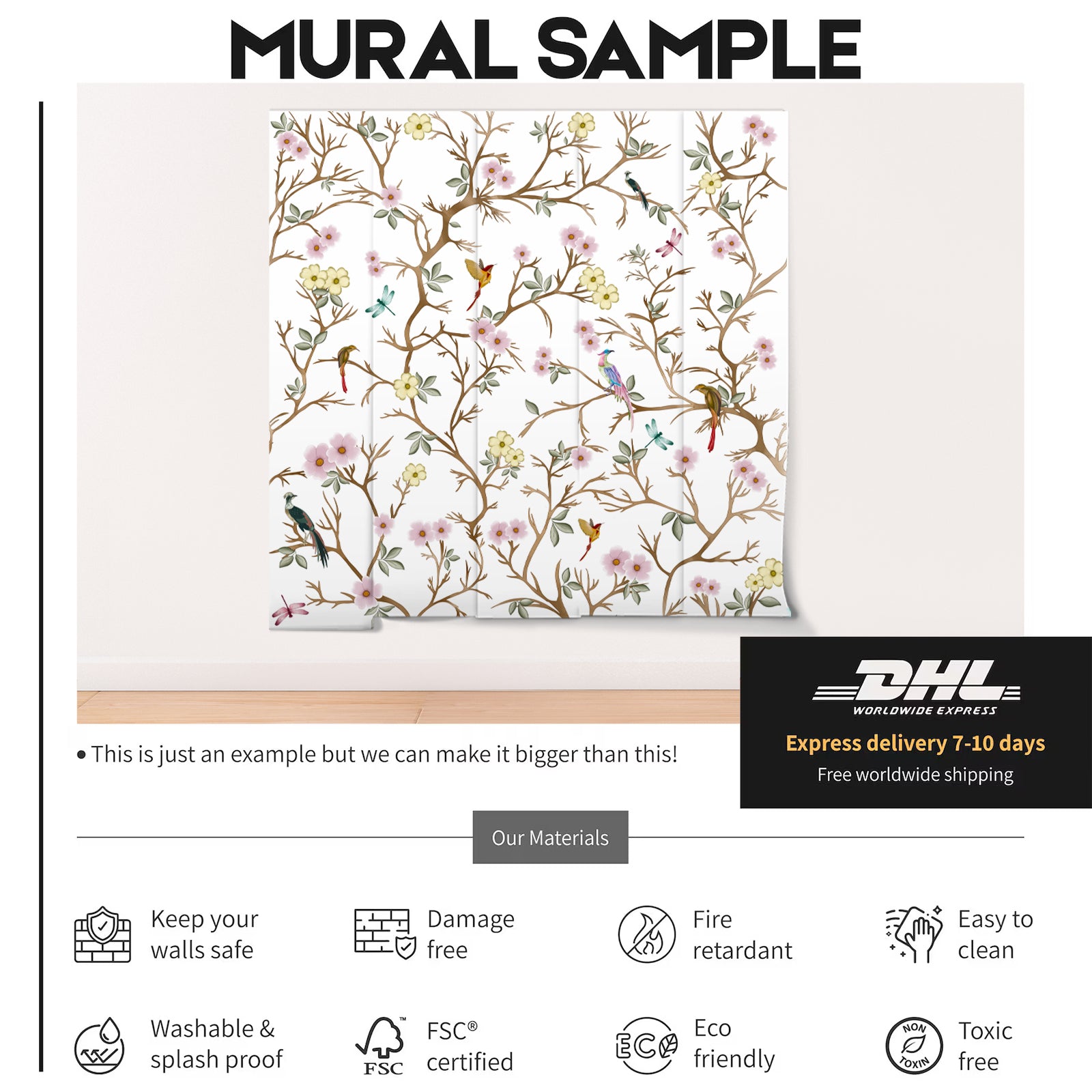 Botanical Flower With Bird Wallpaper