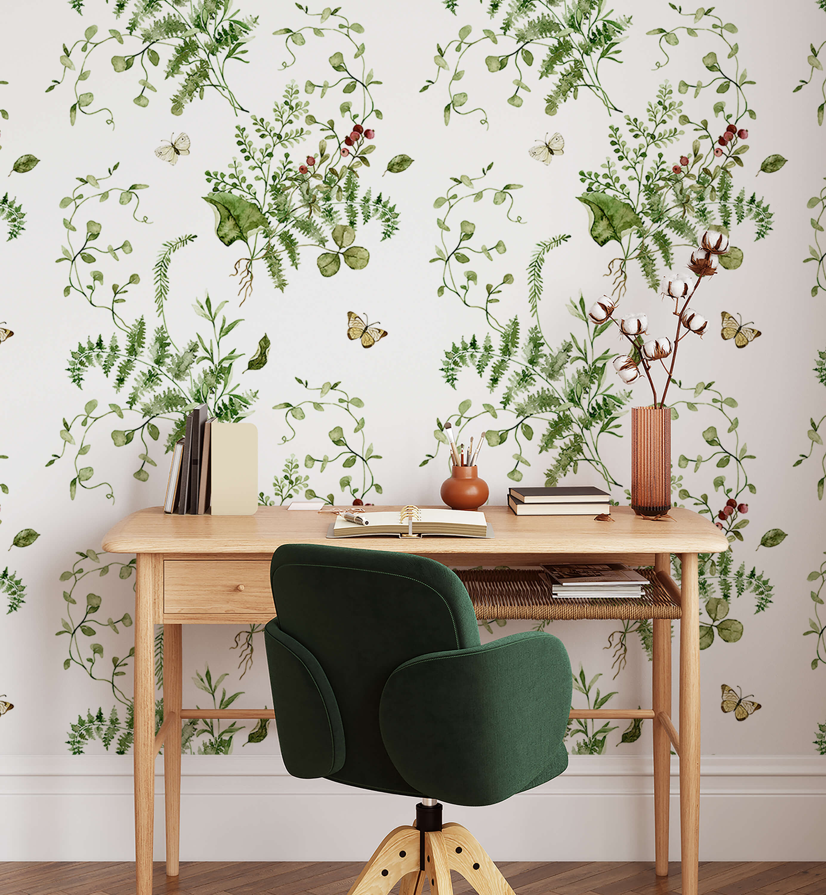 Landscape Green Leaf Floral Wallpaper