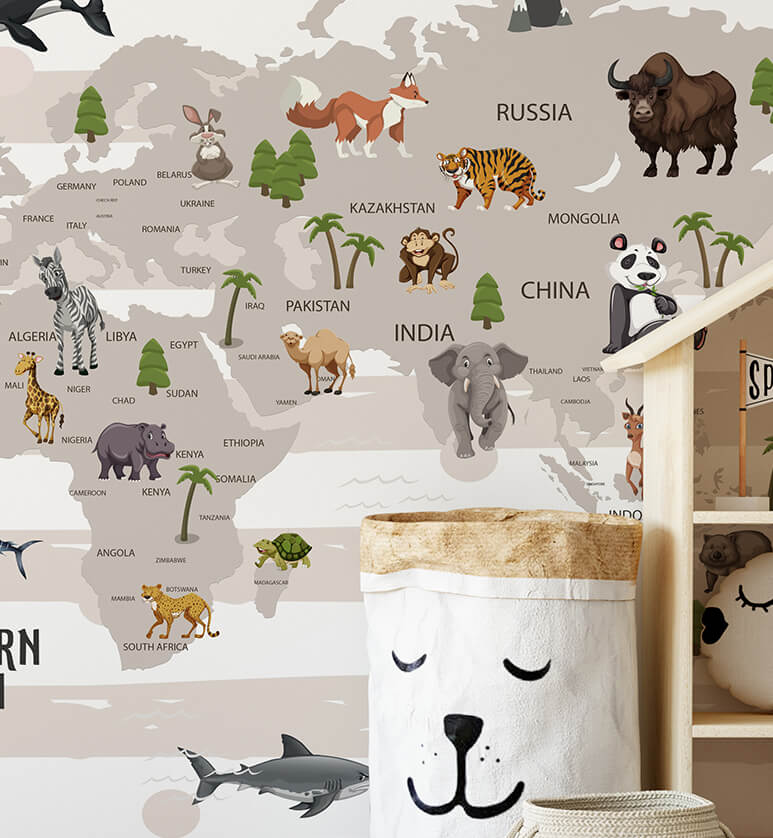 Animals map wallpaper for wall